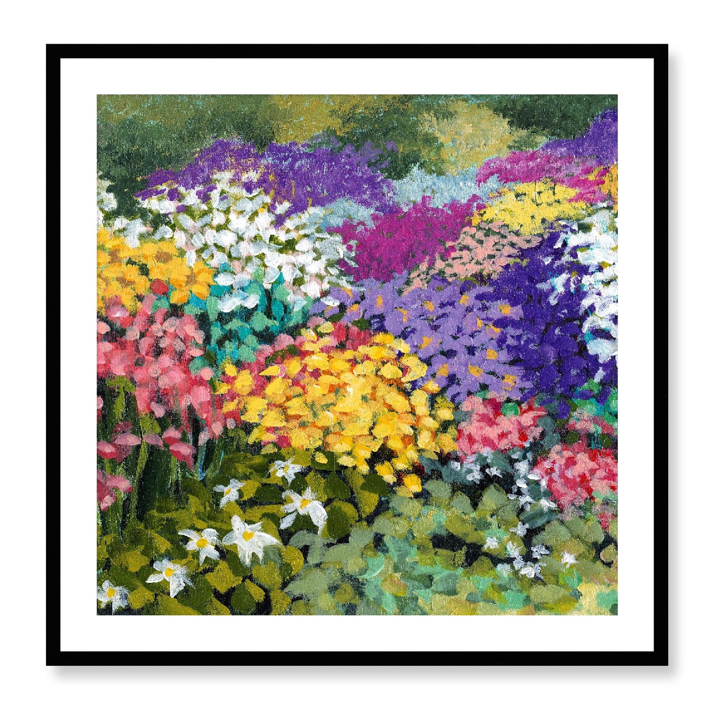 Framed Fine Art Print, White Mat - 12x12 16x16 20x20 24x24 28x28 32x32 36x36 40x40 inches | Floral Garden in Acrylic, FPS-1000-1147, Prints, Fine art, Black Frame, 81 x 81 cm ,32 x 32 inches