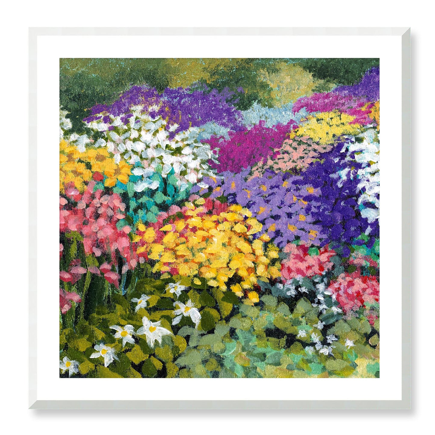 Framed Fine Art Print, White Mat - 12x12 16x16 20x20 24x24 28x28 32x32 36x36 40x40 inches | Floral Garden in Acrylic, FPS-1000-1147, Prints, Fine art, White Frame, 81 x 81 cm ,32 x 32 inches