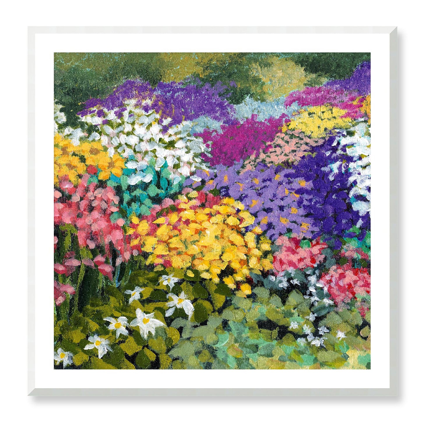 Framed Fine Art Print, White Mat - 12x12 16x16 20x20 24x24 28x28 32x32 36x36 40x40 inches | Floral Garden in Acrylic, FPS-1000-1147, Prints, Fine art, Natural Frame, 91 x 91 cm ,36 x 36 inches