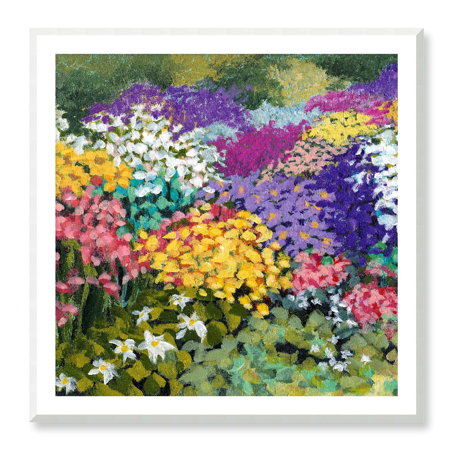 Framed Fine Art Print, White Mat - 12x12 16x16 20x20 24x24 28x28 32x32 36x36 40x40 inches | Floral Garden in Acrylic, FPS-1000-1147, Prints, Fine art, Natural Frame, 102 x 102 cm ,40 x 40 inches