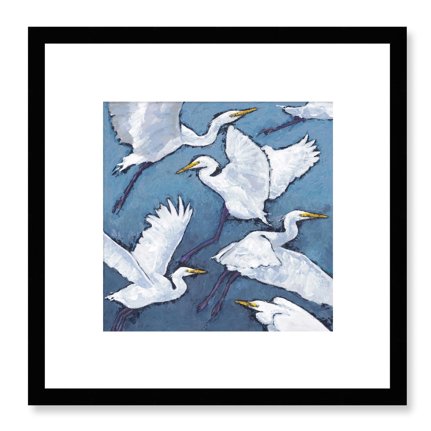 Framed Fine Art Print, White Mat - 12x12 16x16 20x20 24x24 28x28 32x32 36x36 40x40 inches | White Herons in Acrylic, FPS-1020-001, Prints, Fine art, Black Frame, 30 x 30 cm ,12 x 12 inches