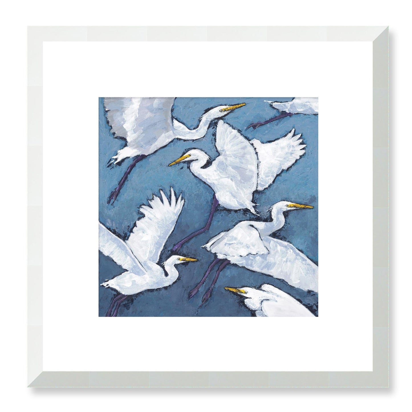 Framed Fine Art Print, White Mat - 12x12 16x16 20x20 24x24 28x28 32x32 36x36 40x40 inches | White Herons in Acrylic, FPS-1020-001, Prints, Fine art, White Frame, 30 x 30 cm ,12 x 12 inches
