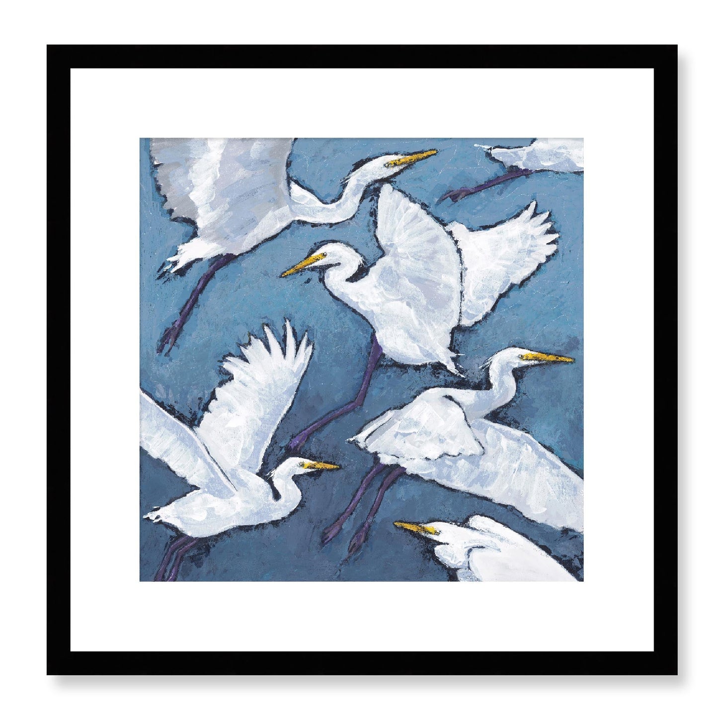 Framed Fine Art Print, White Mat - 12x12 16x16 20x20 24x24 28x28 32x32 36x36 40x40 inches | White Herons in Acrylic, FPS-1020-001, Prints, Fine art, Black Frame, 41 x 41 cm ,16 x 16 inches