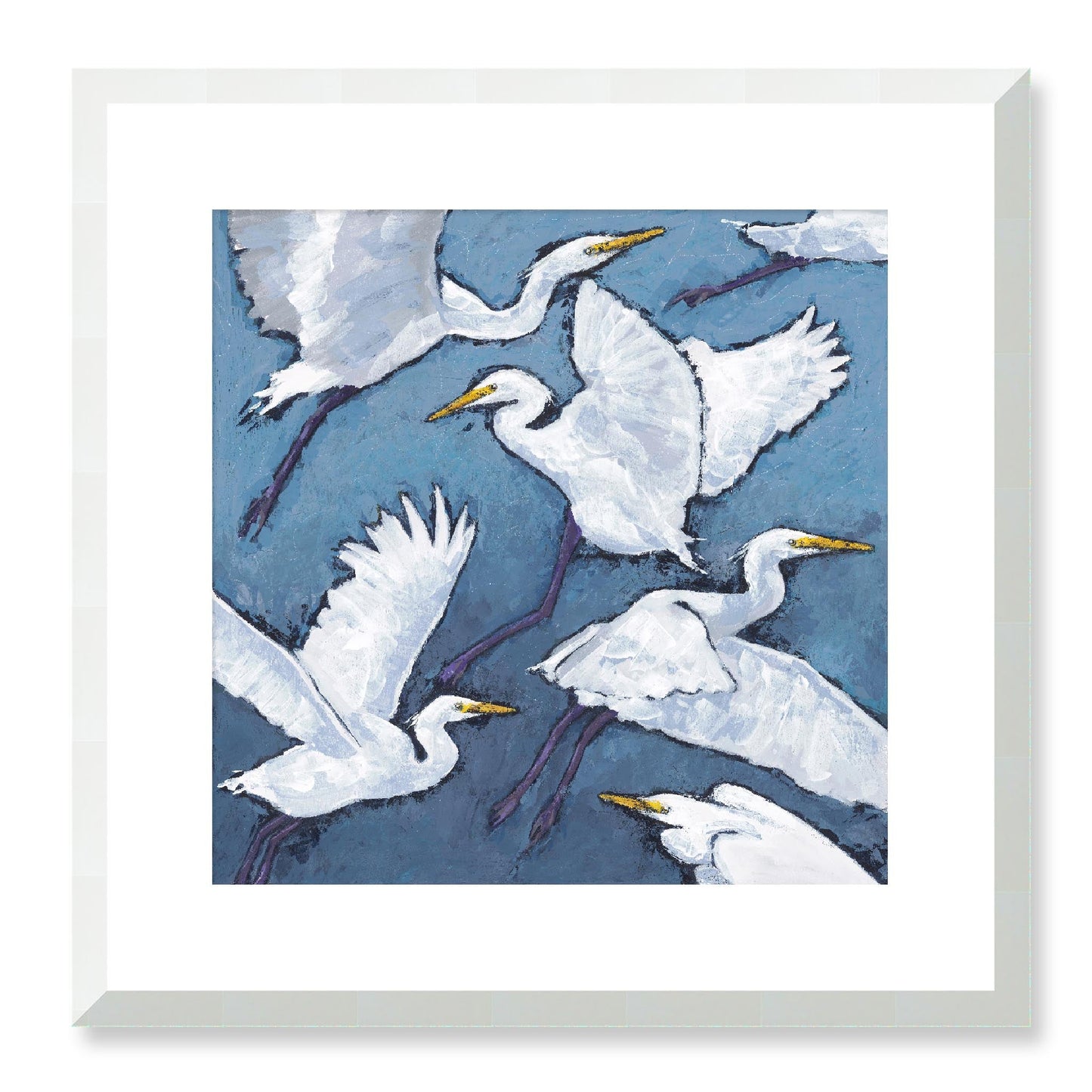 Framed Fine Art Print, White Mat - 12x12 16x16 20x20 24x24 28x28 32x32 36x36 40x40 inches | White Herons in Acrylic, FPS-1020-001, Prints, Fine art, White Frame, 41 x 41 cm ,16 x 16 inches