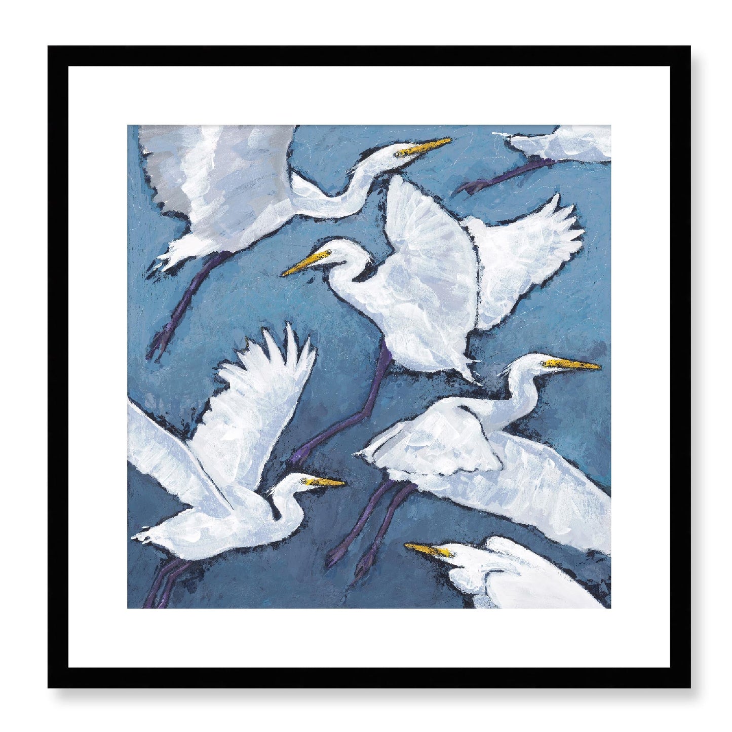 Framed Fine Art Print, White Mat - 12x12 16x16 20x20 24x24 28x28 32x32 36x36 40x40 inches | White Herons in Acrylic, FPS-1020-001, Prints, Fine art, Black Frame, 51 x 51 cm ,20 x 20 inches