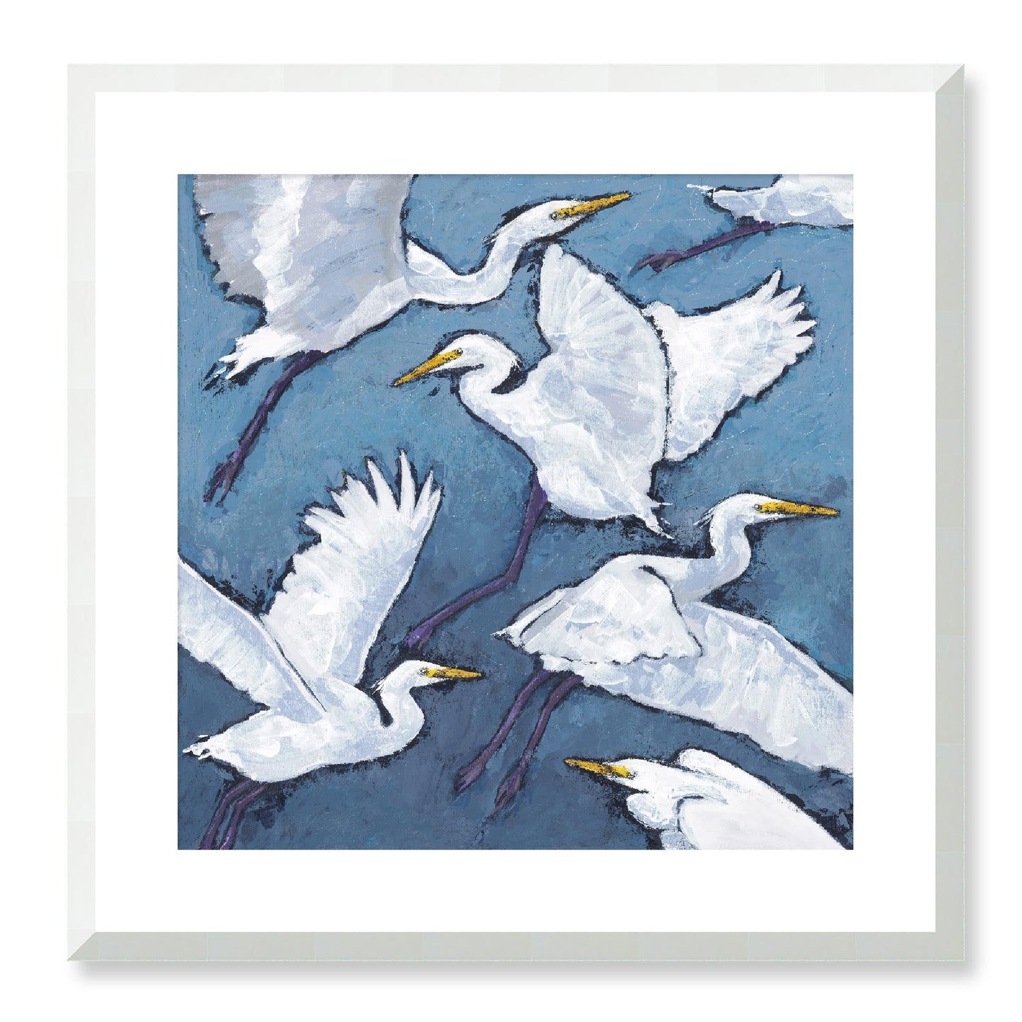 Framed Fine Art Print, White Mat - 12x12 16x16 20x20 24x24 28x28 32x32 36x36 40x40 inches | White Herons in Acrylic, FPS-1020-001, Prints, Fine art, White Frame, 51 x 51 cm ,20 x 20 inches