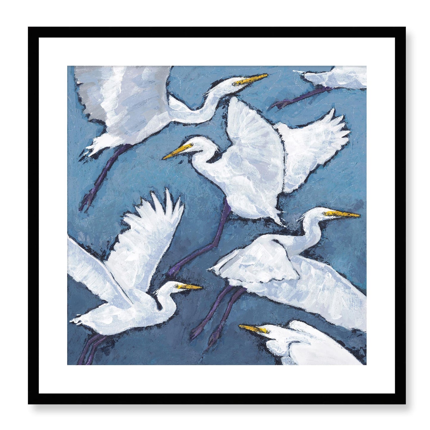 Framed Fine Art Print, White Mat - 12x12 16x16 20x20 24x24 28x28 32x32 36x36 40x40 inches | White Herons in Acrylic, FPS-1020-001, Prints, Fine art, Black Frame, 61 x 61 cm ,24 x 24 inches