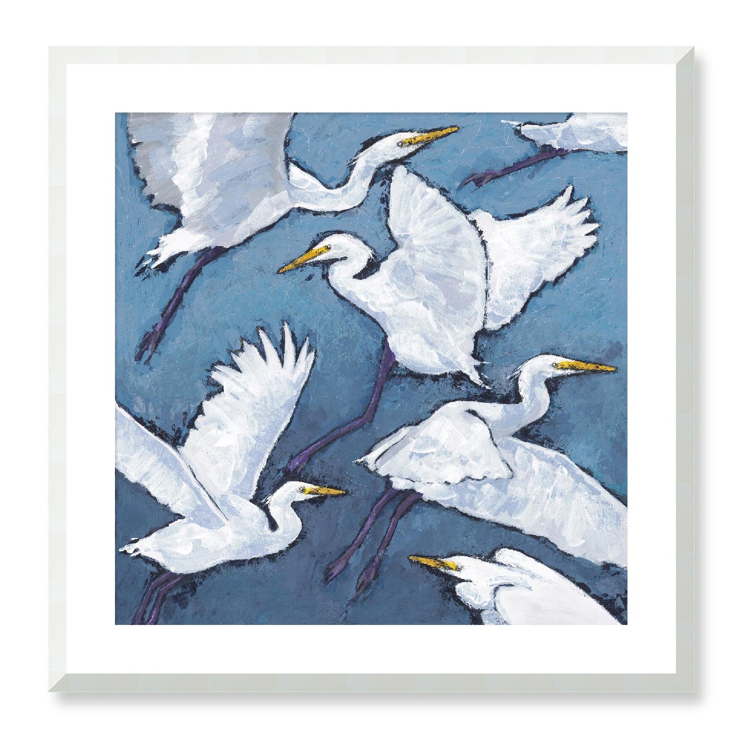 Framed Fine Art Print, White Mat - 12x12 16x16 20x20 24x24 28x28 32x32 36x36 40x40 inches | White Herons in Acrylic, FPS-1020-001, Prints, Fine art, White Frame, 61 x 61 cm ,24 x 24 inches