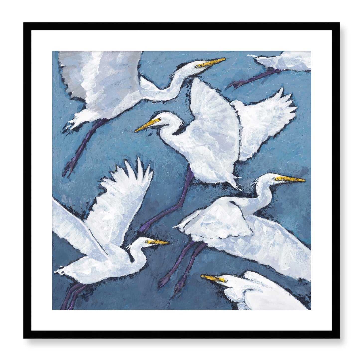 Framed Fine Art Print, White Mat - 12x12 16x16 20x20 24x24 28x28 32x32 36x36 40x40 inches | White Herons in Acrylic, FPS-1020-001, Prints, Fine art, Black Frame, 71 x 71 cm ,28 x 28 inches