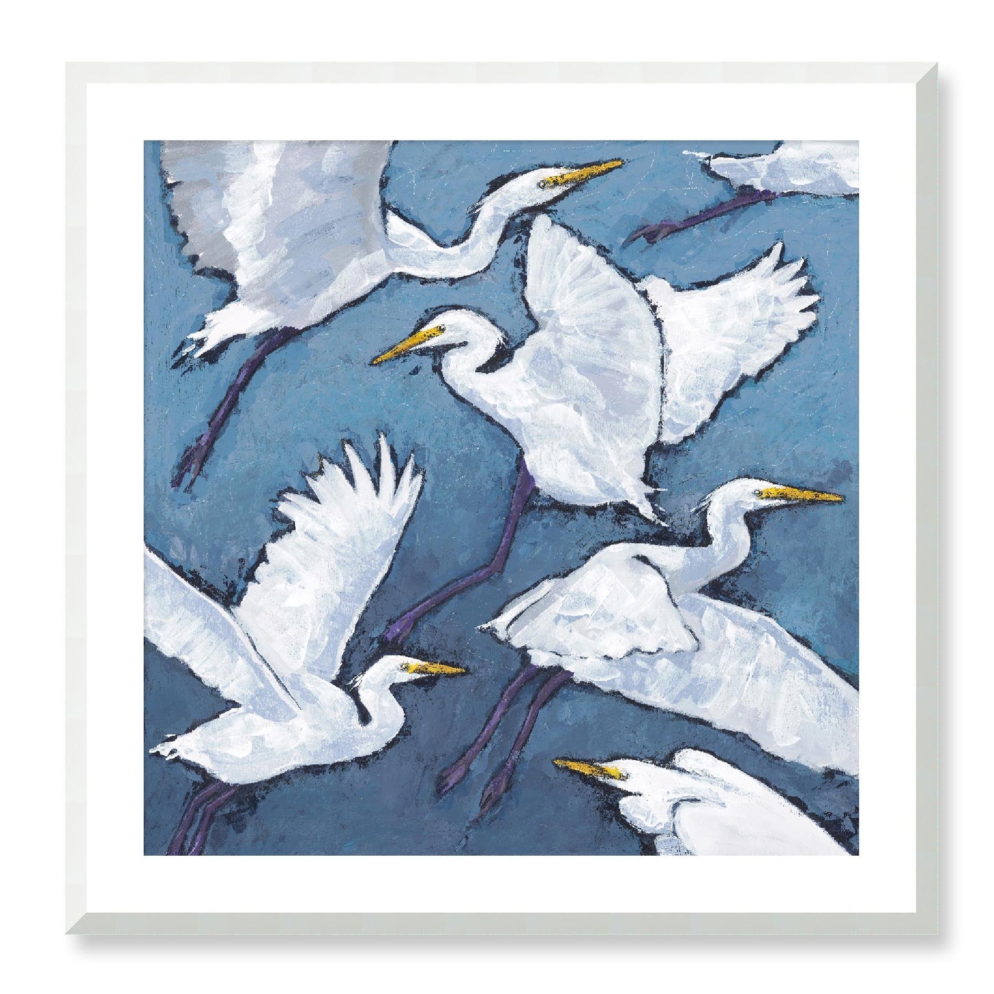 Framed Fine Art Print, White Mat - 12x12 16x16 20x20 24x24 28x28 32x32 36x36 40x40 inches | White Herons in Acrylic, FPS-1020-001, Prints, Fine art, White Frame, 71 x 71 cm ,28 x 28 inches