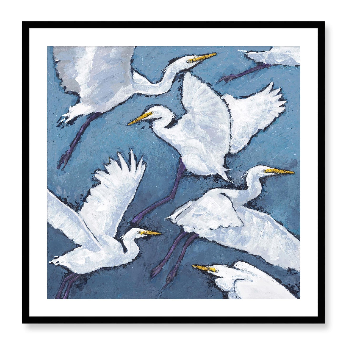 Framed Fine Art Print, White Mat - 12x12 16x16 20x20 24x24 28x28 32x32 36x36 40x40 inches | White Herons in Acrylic, FPS-1020-001, Prints, Fine art, Black Frame, 81 x 81 cm ,32 x 32 inches