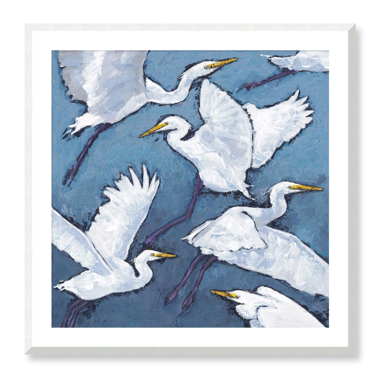 Framed Fine Art Print, White Mat - 12x12 16x16 20x20 24x24 28x28 32x32 36x36 40x40 inches | White Herons in Acrylic, FPS-1020-001, Prints, Fine art, White Frame, 81 x 81 cm ,32 x 32 inches