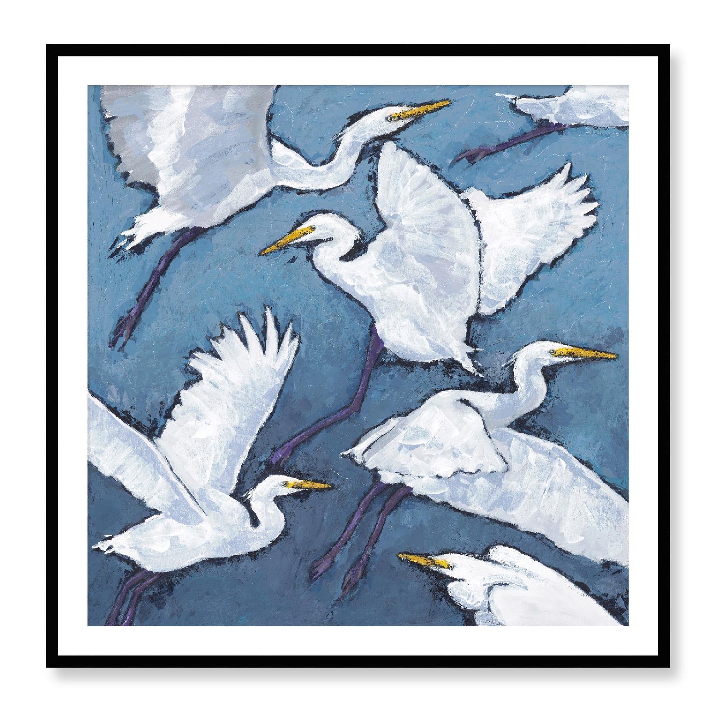Framed Fine Art Print, White Mat - 12x12 16x16 20x20 24x24 28x28 32x32 36x36 40x40 inches | White Herons in Acrylic, FPS-1020-001, Prints, Fine art, Black Frame, 102 x 102 cm ,40 x 40 inches