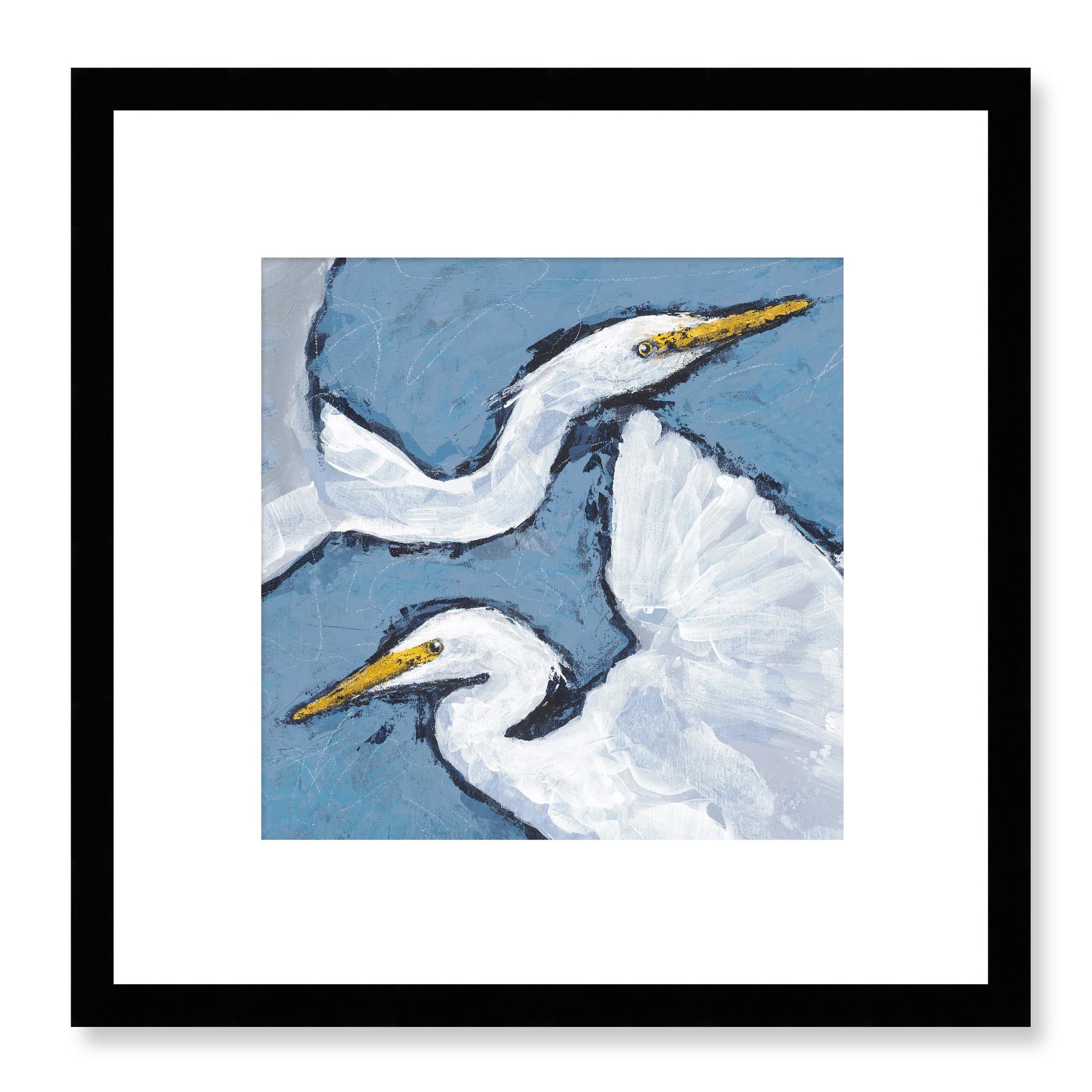 Framed Fine Art Print, White Mat - 12x12 16x16 20x20 24x24 28x28 32x32 36x36 40x40 inches | Heron Pair in Acrylic, FPS-1020-002, Prints, Fine art, Black Frame, 30 x 30 cm ,12 x 12 inches