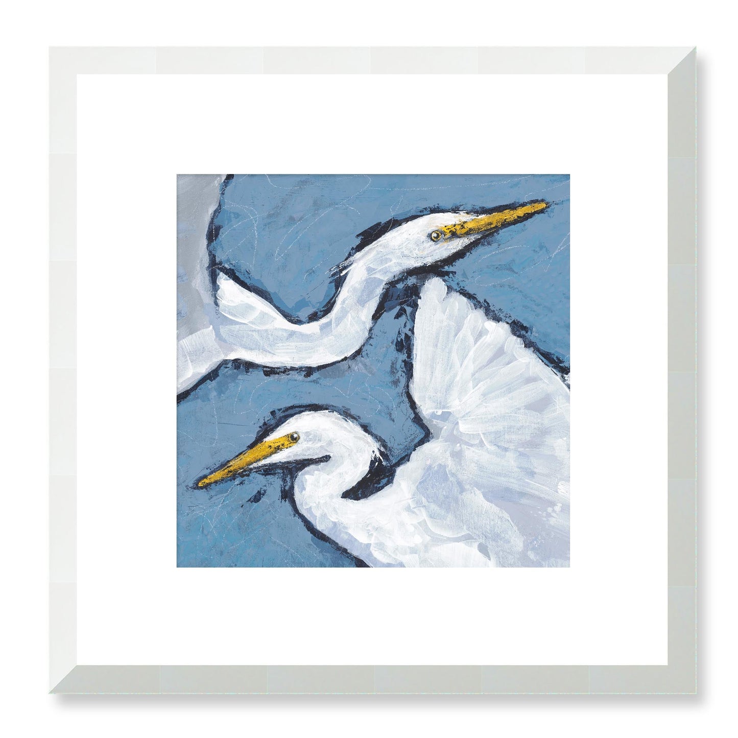 Framed Fine Art Print, White Mat - 12x12 16x16 20x20 24x24 28x28 32x32 36x36 40x40 inches | Heron Pair in Acrylic, FPS-1020-002, Prints, Fine art, White Frame, 30 x 30 cm ,12 x 12 inches