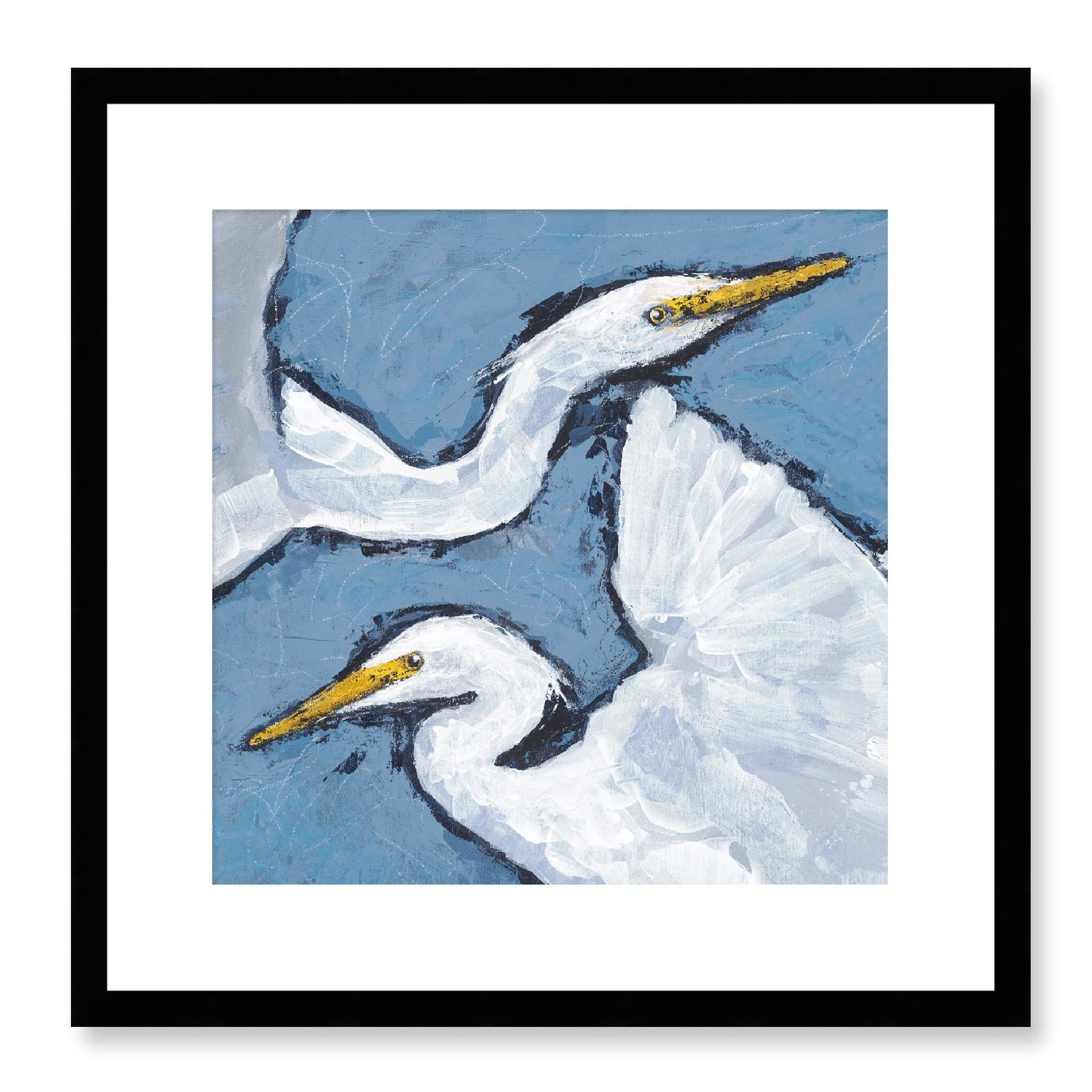 Framed Fine Art Print, White Mat - 12x12 16x16 20x20 24x24 28x28 32x32 36x36 40x40 inches | Heron Pair in Acrylic, FPS-1020-002, Prints, Fine art, Black Frame, 41 x 41 cm ,16 x 16 inches
