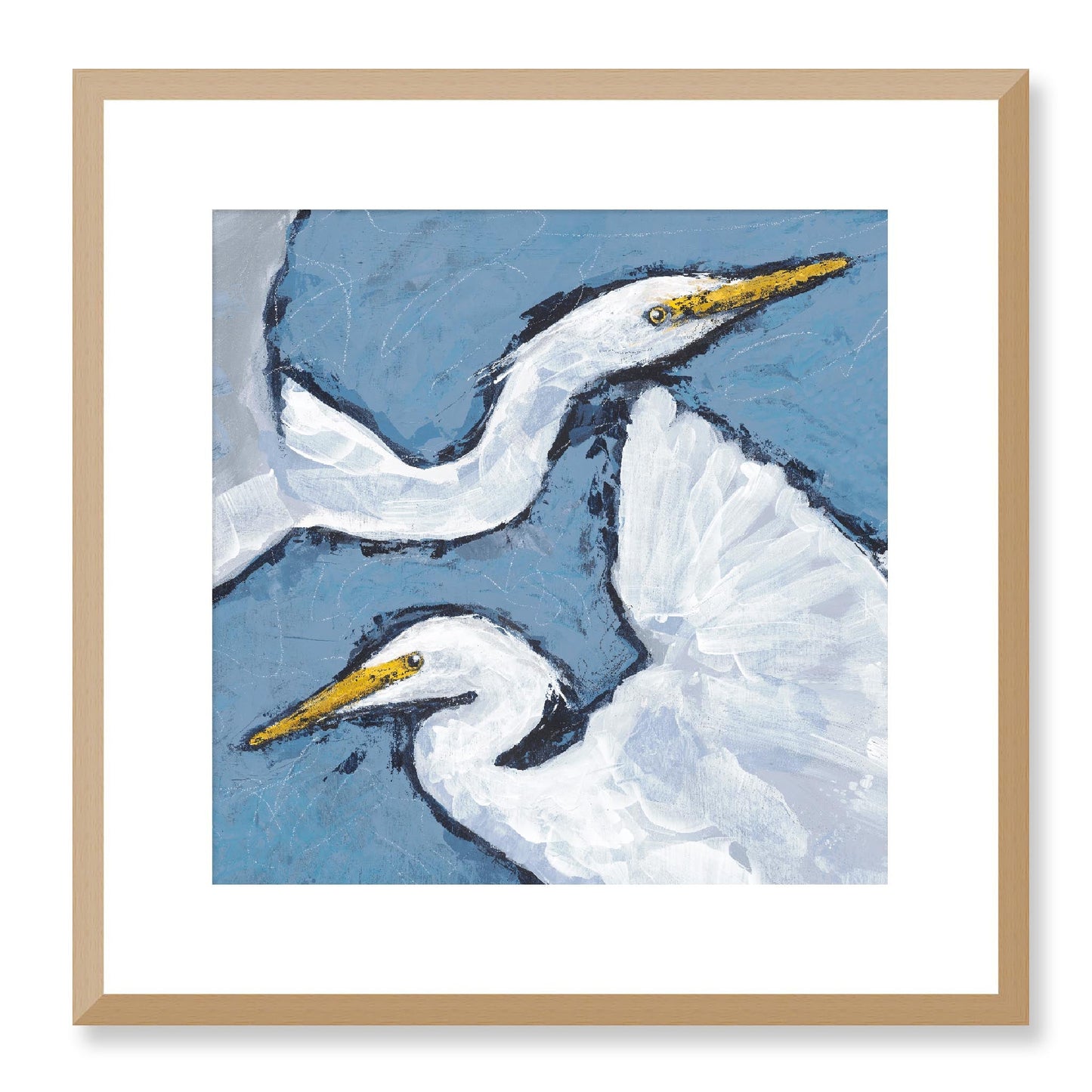 Framed Fine Art Print, White Mat - 12x12 16x16 20x20 24x24 28x28 32x32 36x36 40x40 inches | Heron Pair in Acrylic, FPS-1020-002, Prints, Fine art, Natural Frame, 41 x 41 cm ,16 x 16 inches