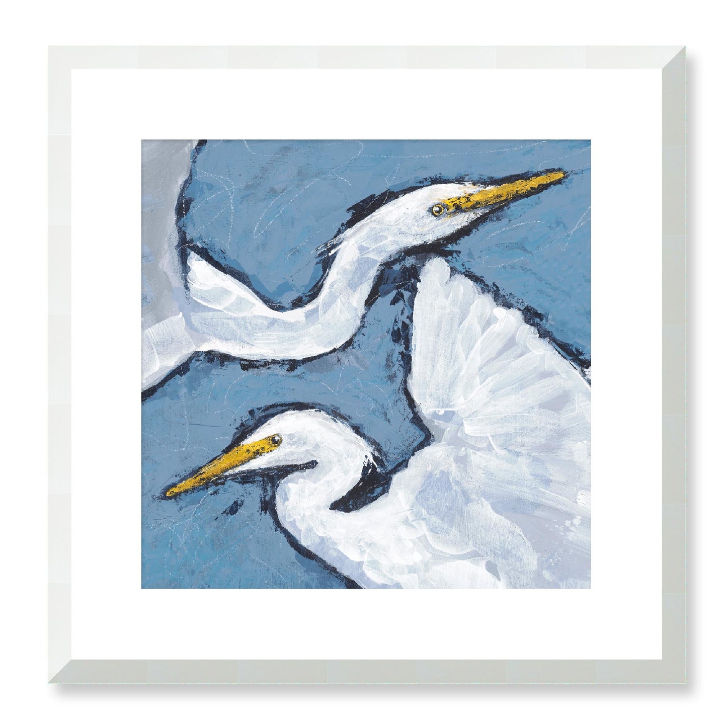 Framed Fine Art Print, White Mat - 12x12 16x16 20x20 24x24 28x28 32x32 36x36 40x40 inches | Heron Pair in Acrylic, FPS-1020-002, Prints, Fine art, White Frame, 41 x 41 cm ,16 x 16 inches