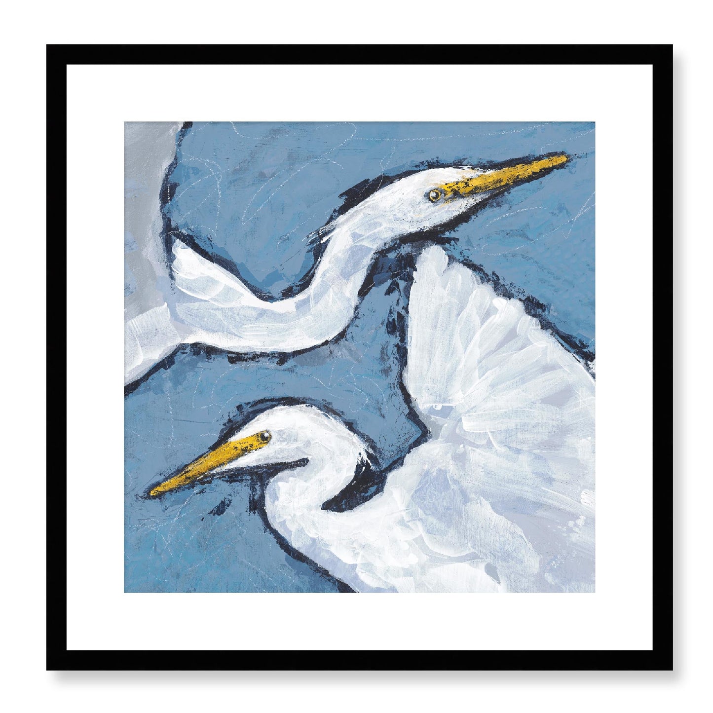 Framed Fine Art Print, White Mat - 12x12 16x16 20x20 24x24 28x28 32x32 36x36 40x40 inches | Heron Pair in Acrylic, FPS-1020-002, Prints, Fine art, Black Frame, 51 x 51 cm ,20 x 20 inches