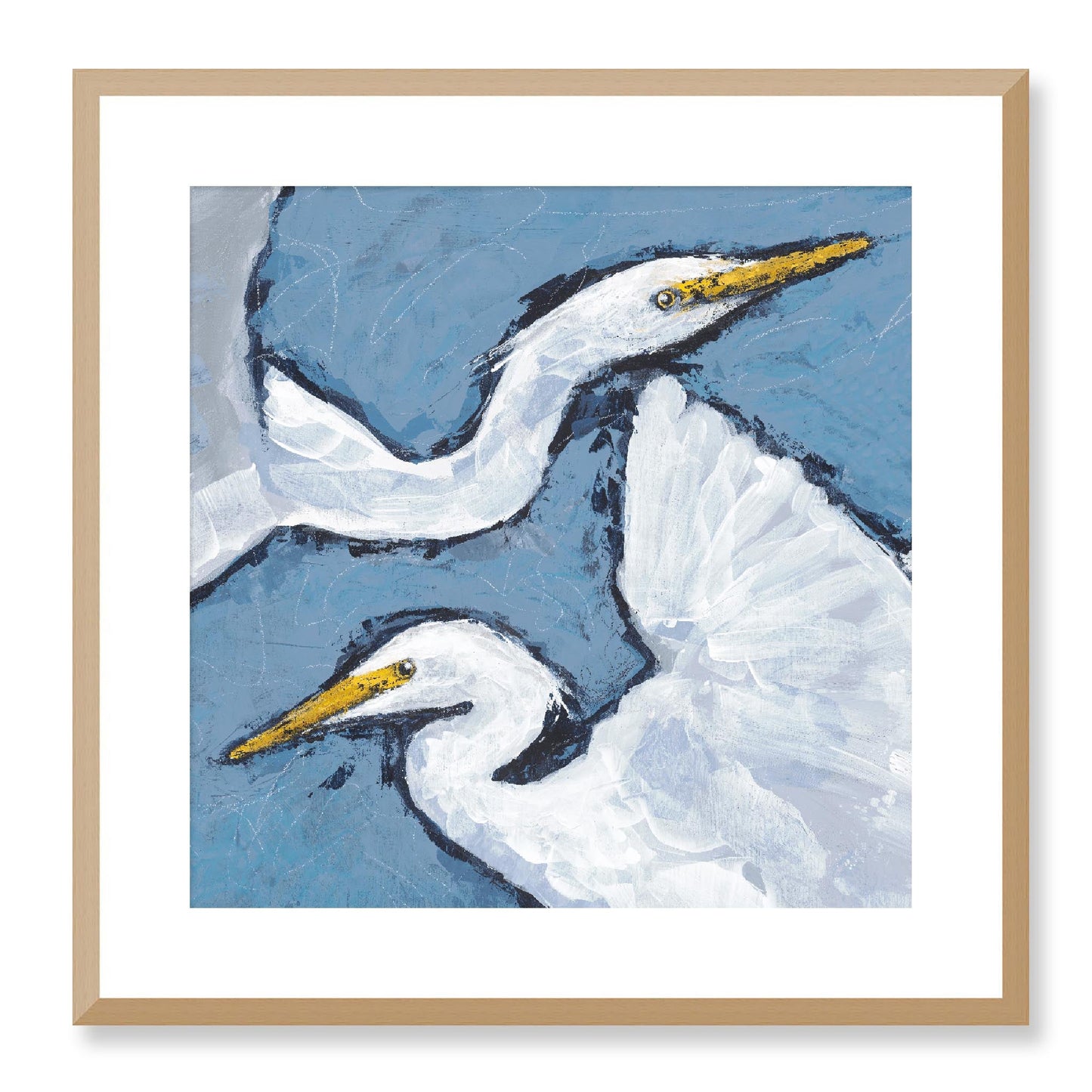 Framed Fine Art Print, White Mat - 12x12 16x16 20x20 24x24 28x28 32x32 36x36 40x40 inches | Heron Pair in Acrylic, FPS-1020-002, Prints, Fine art, Natural Frame, 51 x 51 cm ,20 x 20 inches