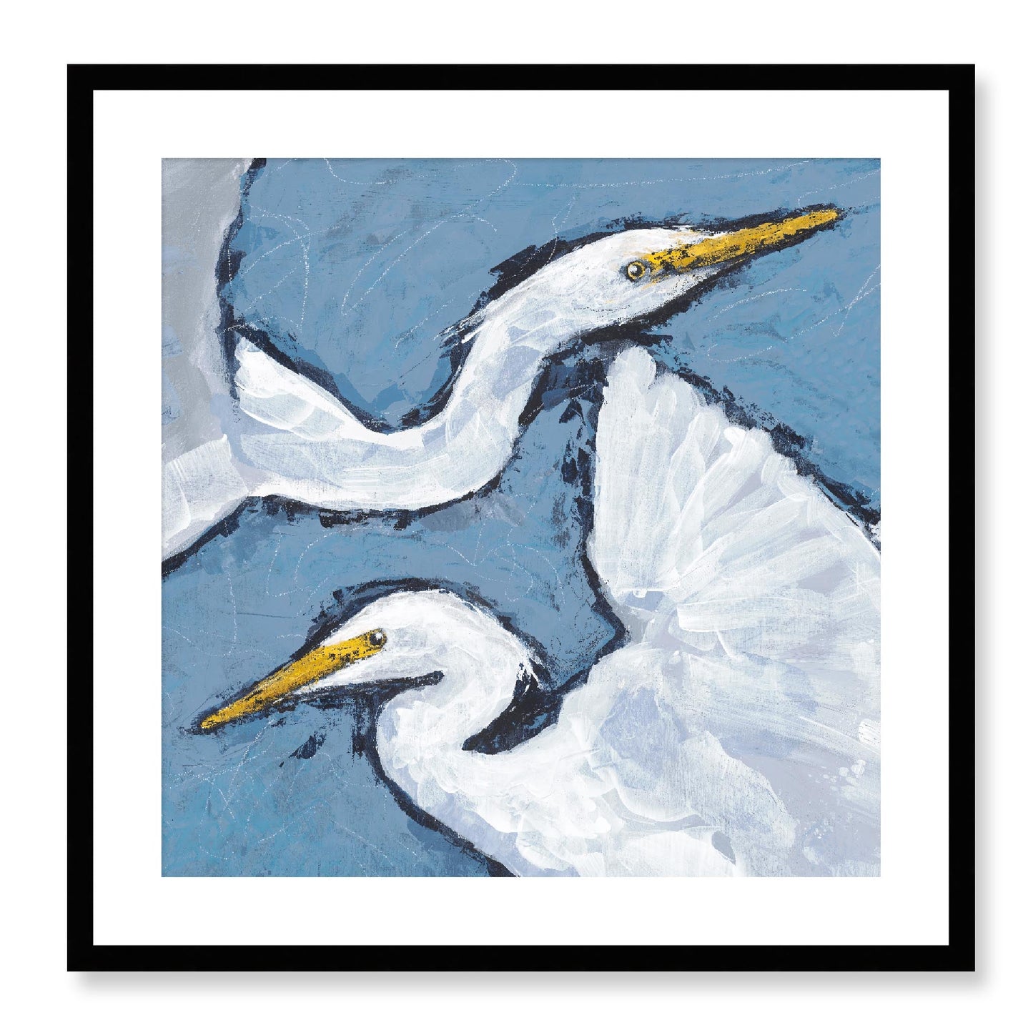 Framed Fine Art Print, White Mat - 12x12 16x16 20x20 24x24 28x28 32x32 36x36 40x40 inches | Heron Pair in Acrylic, FPS-1020-002, Prints, Fine art, Black Frame, 61 x 61 cm ,24 x 24 inches