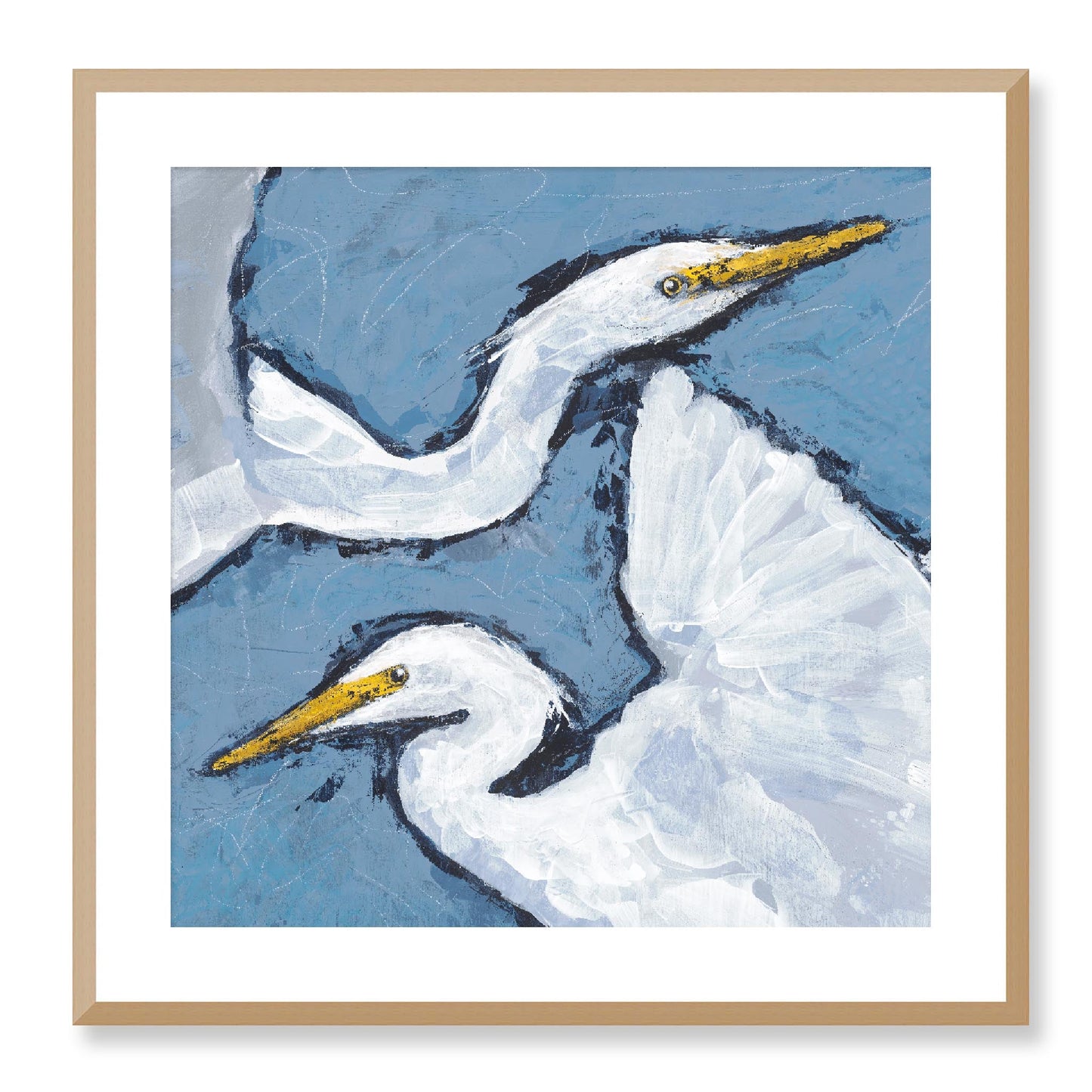 Framed Fine Art Print, White Mat - 12x12 16x16 20x20 24x24 28x28 32x32 36x36 40x40 inches | Heron Pair in Acrylic, FPS-1020-002, Prints, Fine art, Natural Frame, 61 x 61 cm ,24 x 24 inches
