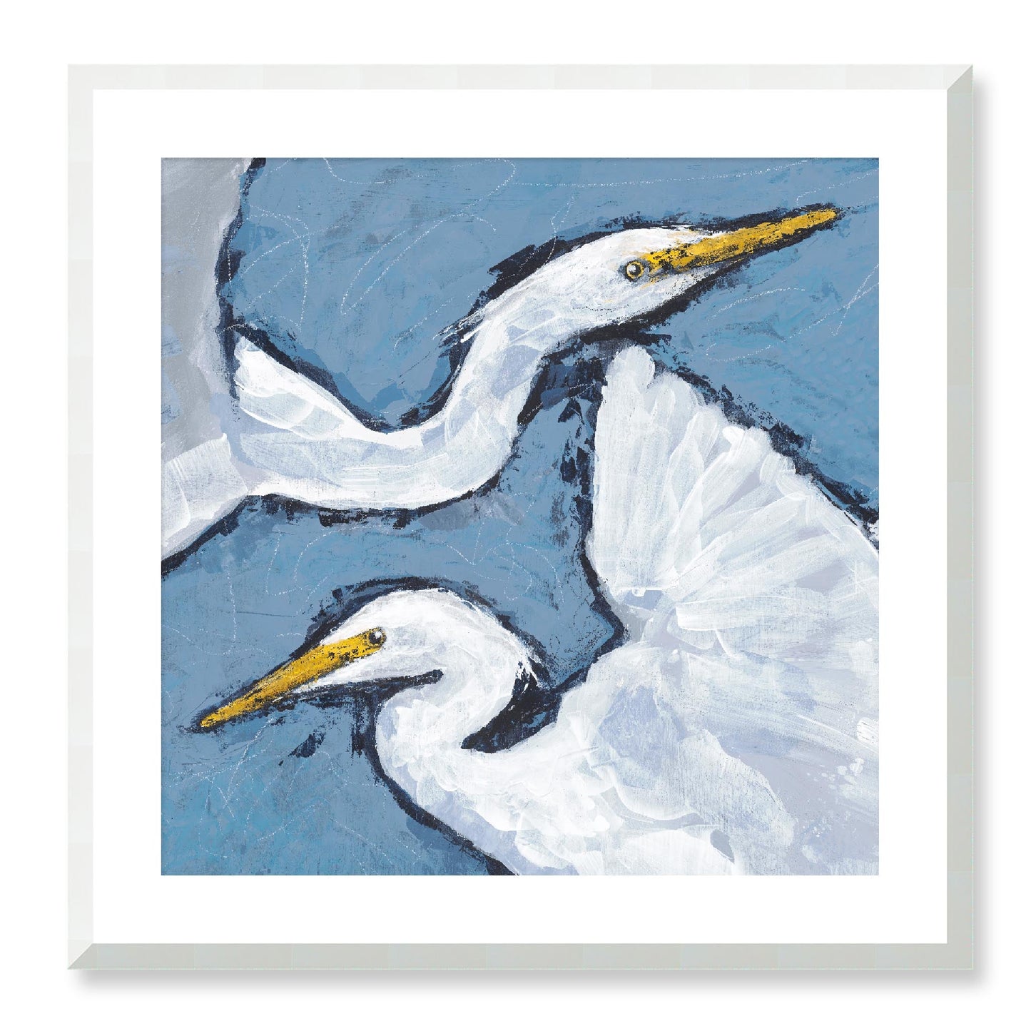 Framed Fine Art Print, White Mat - 12x12 16x16 20x20 24x24 28x28 32x32 36x36 40x40 inches | Heron Pair in Acrylic, FPS-1020-002, Prints, Fine art, White Frame, 61 x 61 cm ,24 x 24 inches