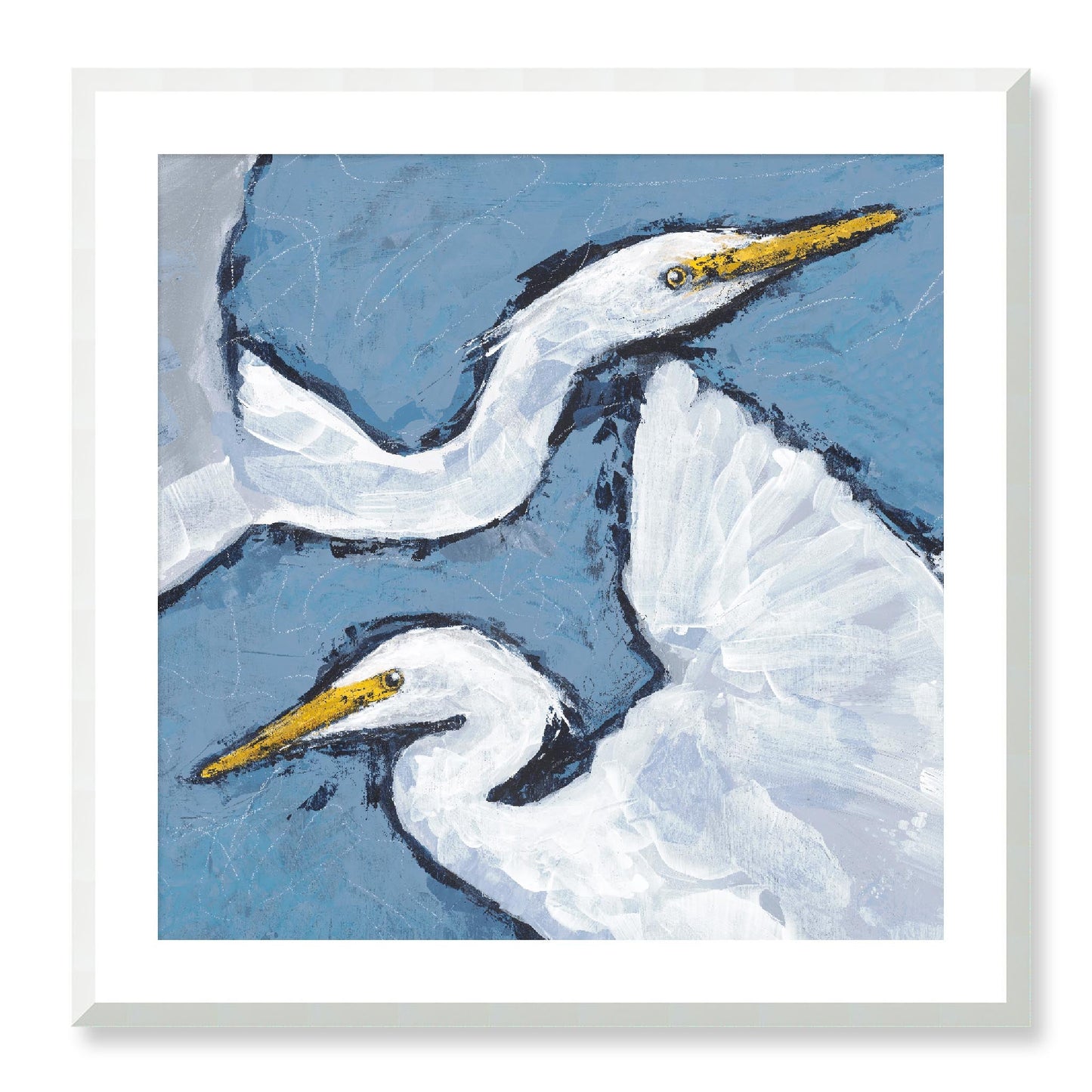 Framed Fine Art Print, White Mat - 12x12 16x16 20x20 24x24 28x28 32x32 36x36 40x40 inches | Heron Pair in Acrylic, FPS-1020-002, Prints, Fine art, White Frame, 71 x 71 cm ,28 x 28 inches