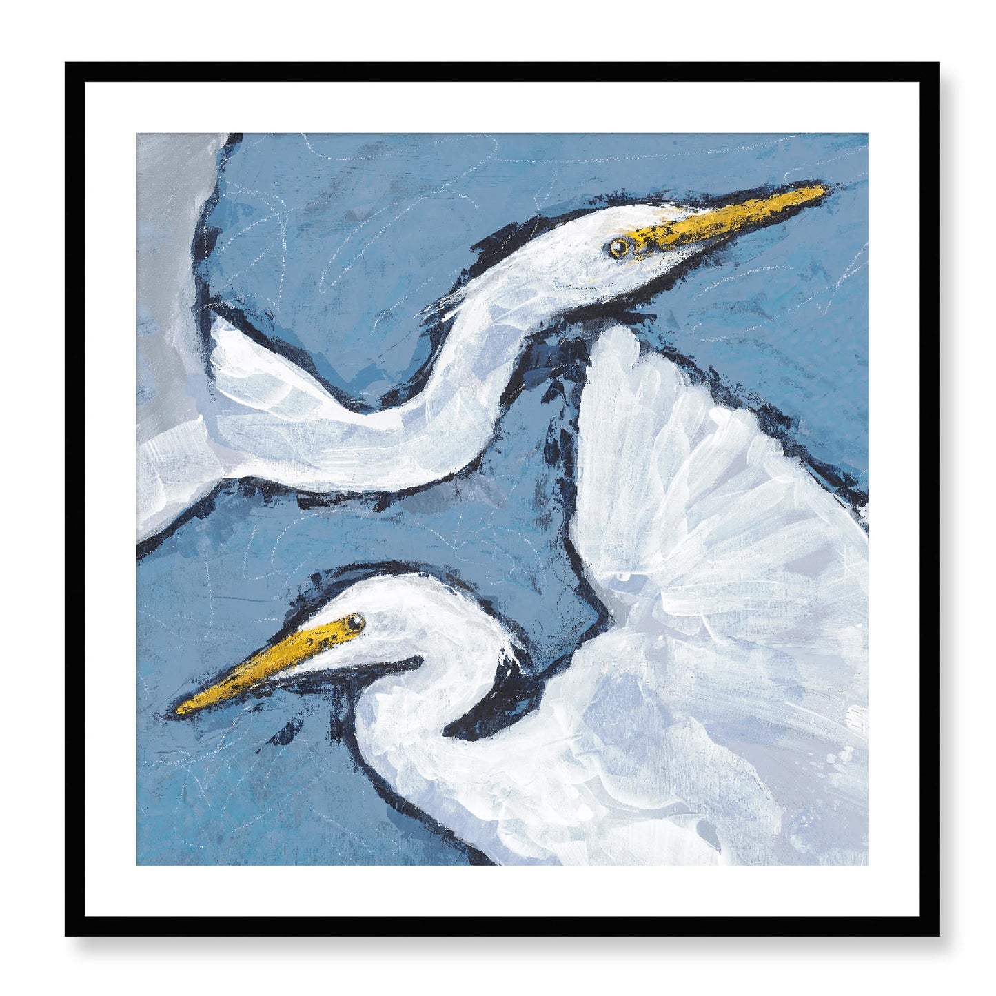 Framed Fine Art Print, White Mat - 12x12 16x16 20x20 24x24 28x28 32x32 36x36 40x40 inches | Heron Pair in Acrylic, FPS-1020-002, Prints, Fine art, Black Frame, 81 x 81 cm ,32 x 32 inches