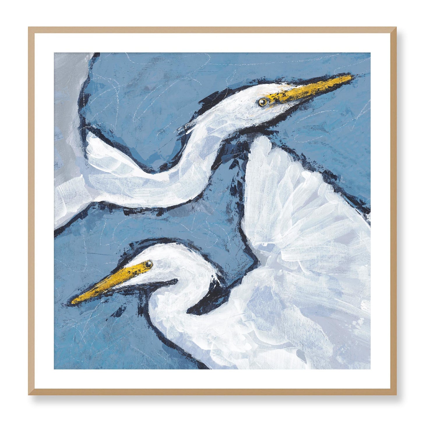 Framed Fine Art Print, White Mat - 12x12 16x16 20x20 24x24 28x28 32x32 36x36 40x40 inches | Heron Pair in Acrylic, FPS-1020-002, Prints, Fine art, White Frame, 91 x 91 cm ,36 x 36 inches