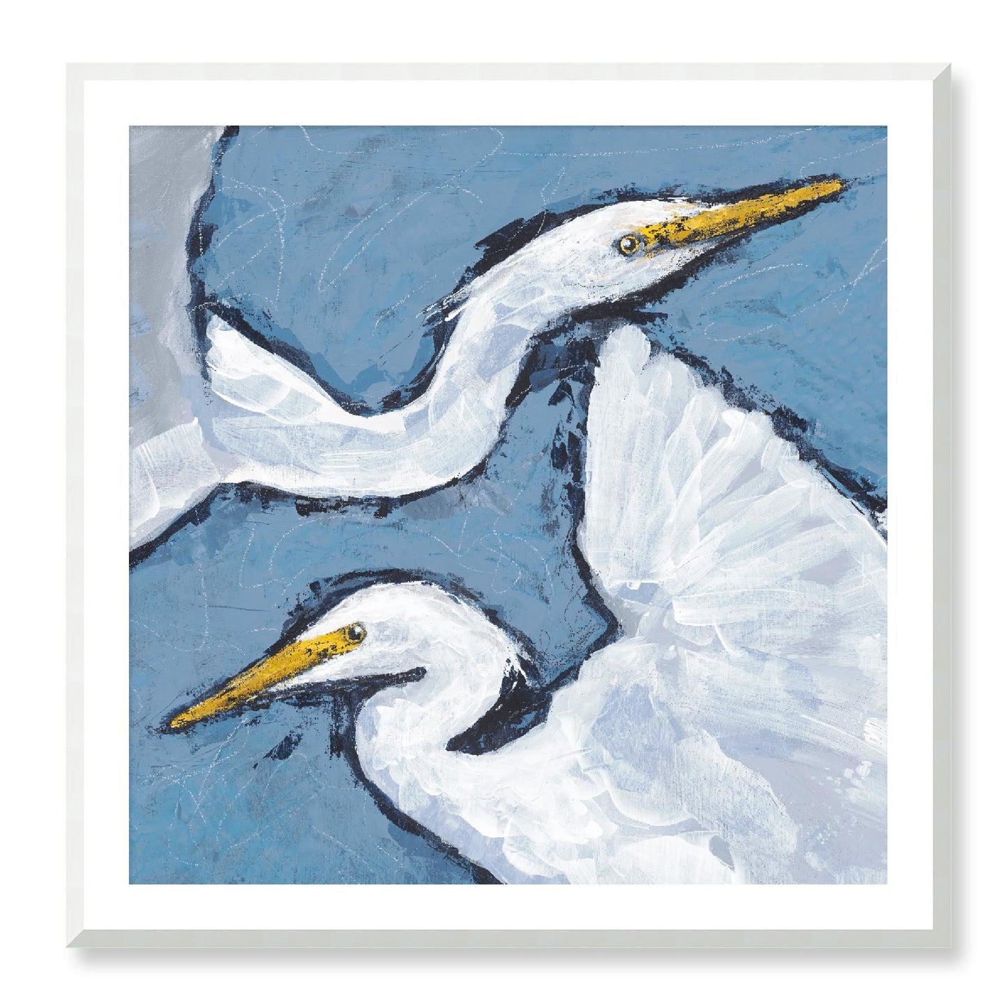 Framed Fine Art Print, White Mat - 12x12 16x16 20x20 24x24 28x28 32x32 36x36 40x40 inches | Heron Pair in Acrylic, FPS-1020-002, Prints, Fine art, Natural Frame, 91 x 91 cm ,36 x 36 inches