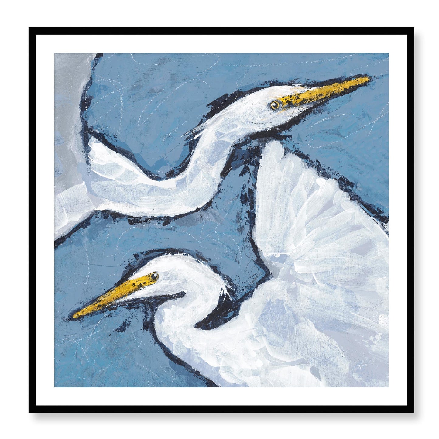 Framed Fine Art Print, White Mat - 12x12 16x16 20x20 24x24 28x28 32x32 36x36 40x40 inches | Heron Pair in Acrylic, FPS-1020-002, Prints, Fine art, Black Frame, 102 x 102 cm ,40 x 40 inches