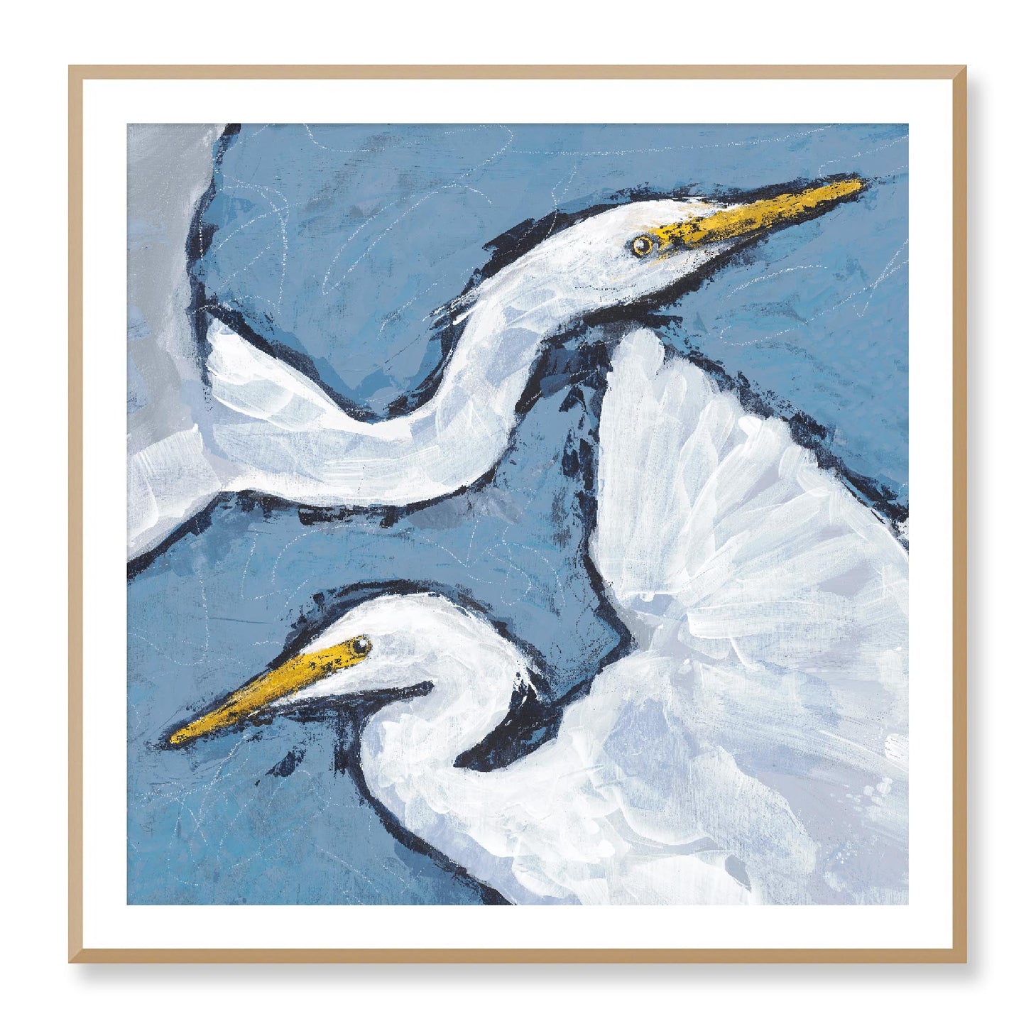 Framed Fine Art Print, White Mat - 12x12 16x16 20x20 24x24 28x28 32x32 36x36 40x40 inches | Heron Pair in Acrylic, FPS-1020-002, Prints, Fine art, White Frame, 102 x 102 cm ,40 x 40 inches