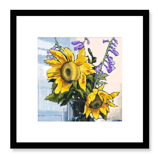 Framed Fine Art Print, White Mat - 12x12 16x16 20x20 24x24 28x28 32x32 36x36 40x40 inches | Sunflowers in Acrylic, FPS-1040-001, Prints, Fine art, Black Frame, 30 x 30 cm ,12 x 12 inches