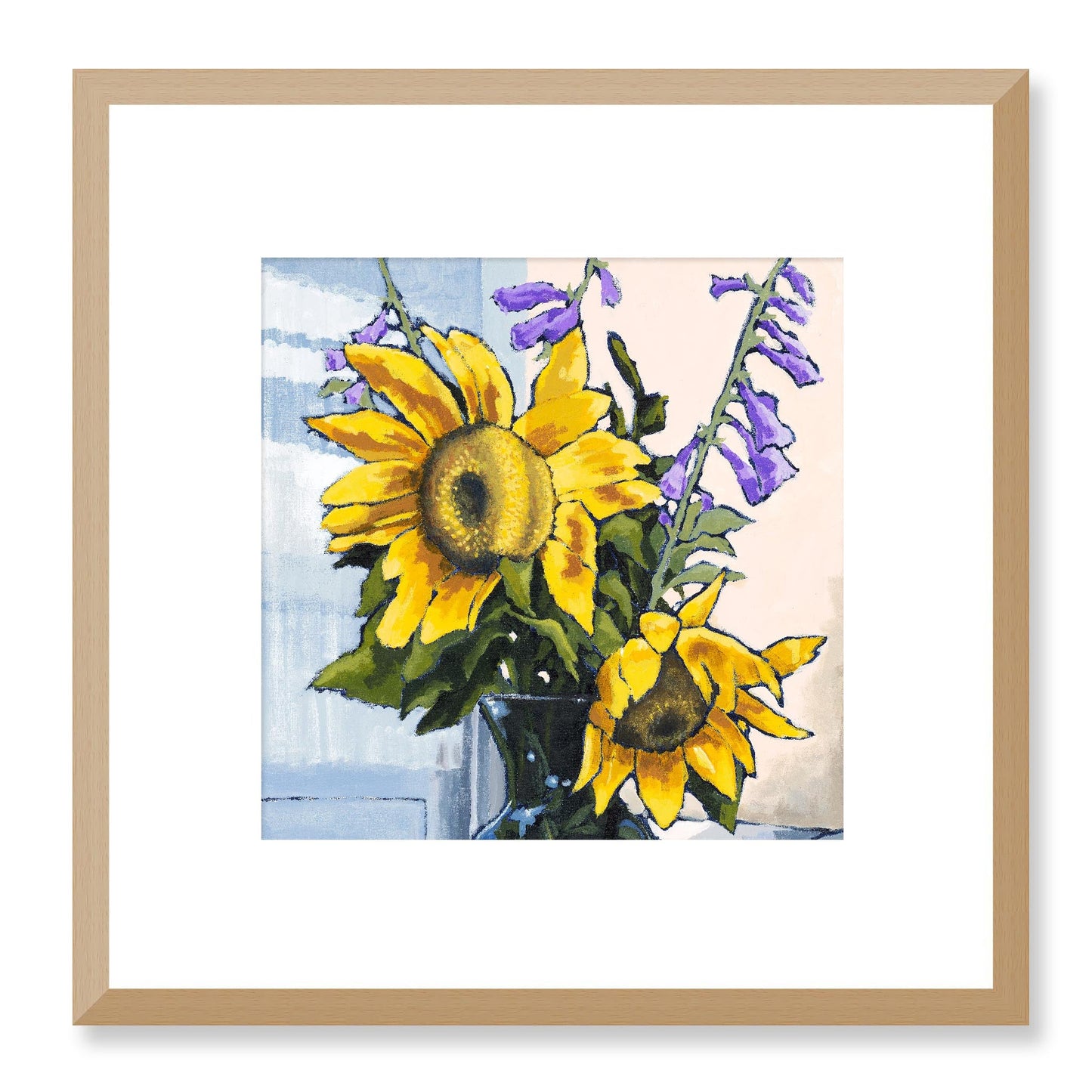 Framed Fine Art Print, White Mat - 12x12 16x16 20x20 24x24 28x28 32x32 36x36 40x40 inches | Sunflowers in Acrylic, FPS-1040-001, Prints, Fine art, Natural Frame, 30 x 30 cm ,12 x 12 inches