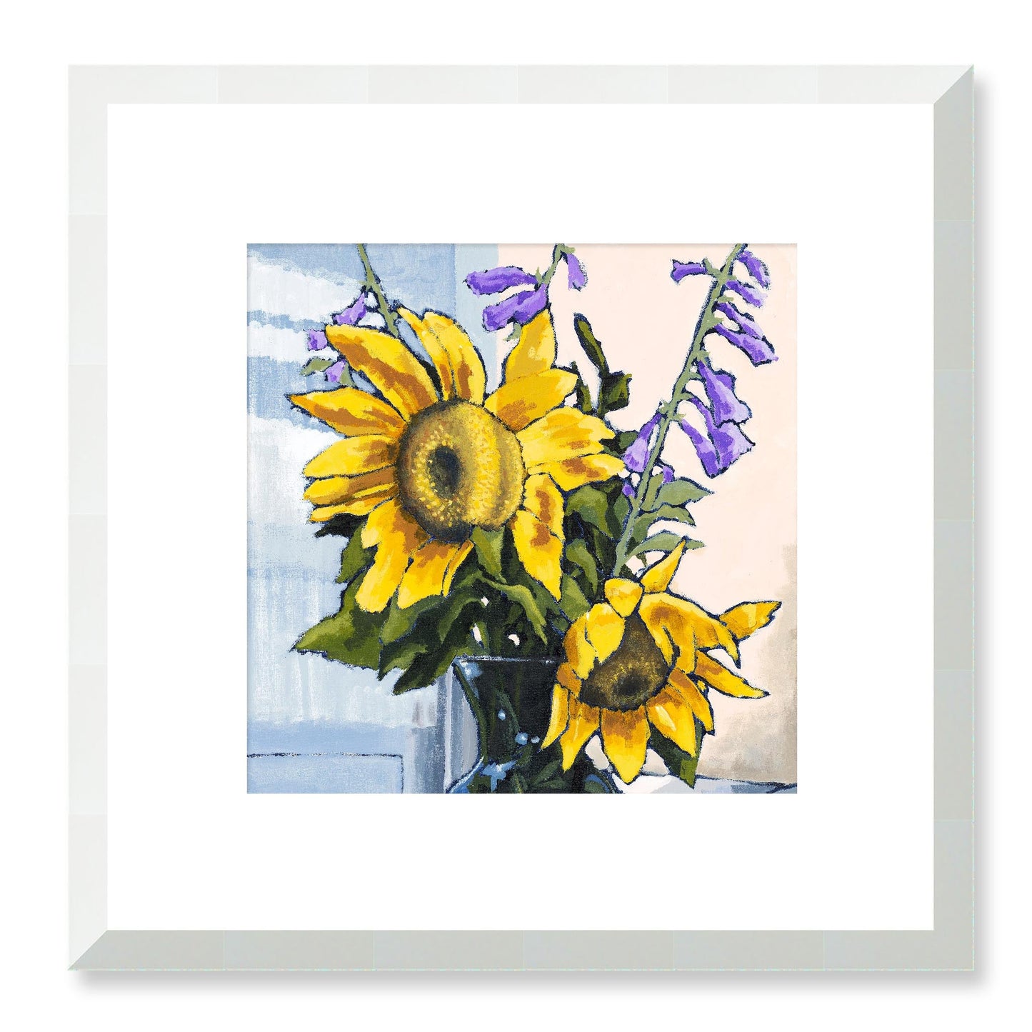 Framed Fine Art Print, White Mat - 12x12 16x16 20x20 24x24 28x28 32x32 36x36 40x40 inches | Sunflowers in Acrylic, FPS-1040-001, Prints, Fine art, White Frame, 30 x 30 cm ,12 x 12 inches