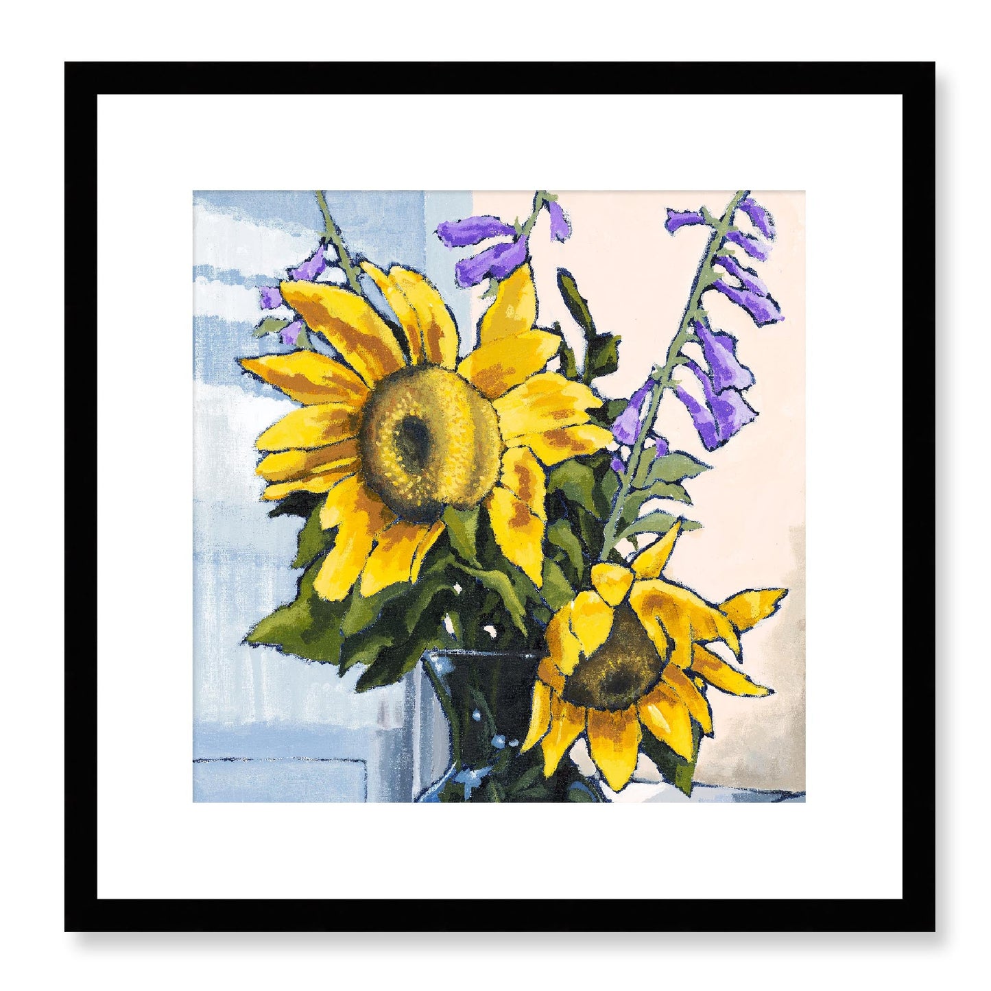 Framed Fine Art Print, White Mat - 12x12 16x16 20x20 24x24 28x28 32x32 36x36 40x40 inches | Sunflowers in Acrylic, FPS-1040-001, Prints, Fine art, Black Frame, 41 x 41 cm ,16 x 16 inches