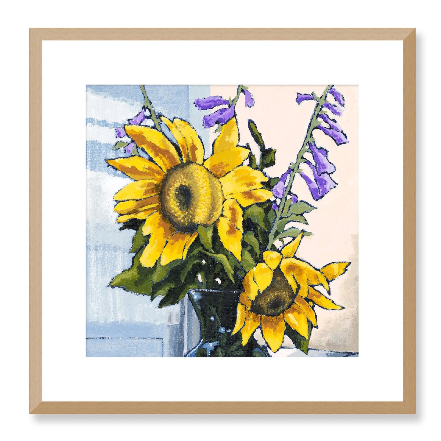 Framed Fine Art Print, White Mat - 12x12 16x16 20x20 24x24 28x28 32x32 36x36 40x40 inches | Sunflowers in Acrylic, FPS-1040-001, Prints, Fine art, Natural Frame, 41 x 41 cm ,16 x 16 inches