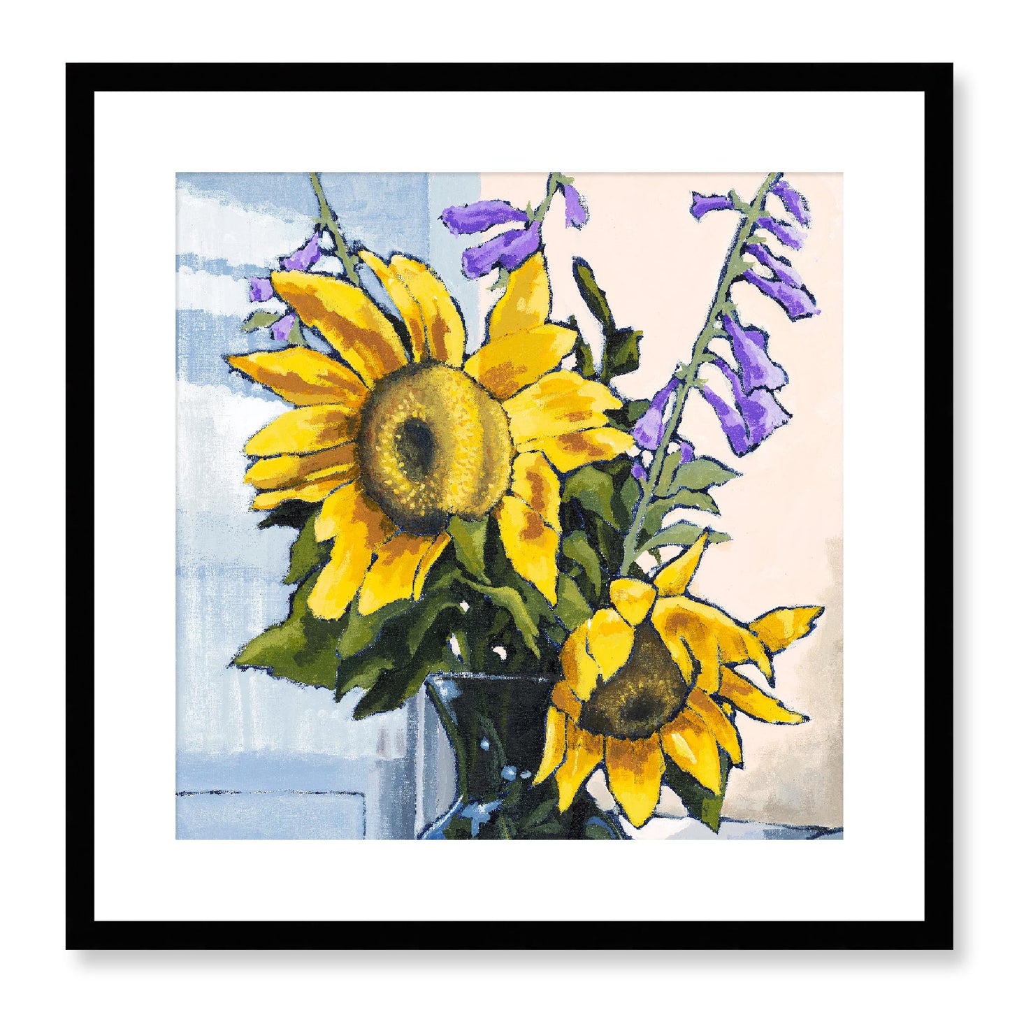 Framed Fine Art Print, White Mat - 12x12 16x16 20x20 24x24 28x28 32x32 36x36 40x40 inches | Sunflowers in Acrylic, FPS-1040-001, Prints, Fine art, Black Frame, 51 x 51 cm ,20 x 20 inches
