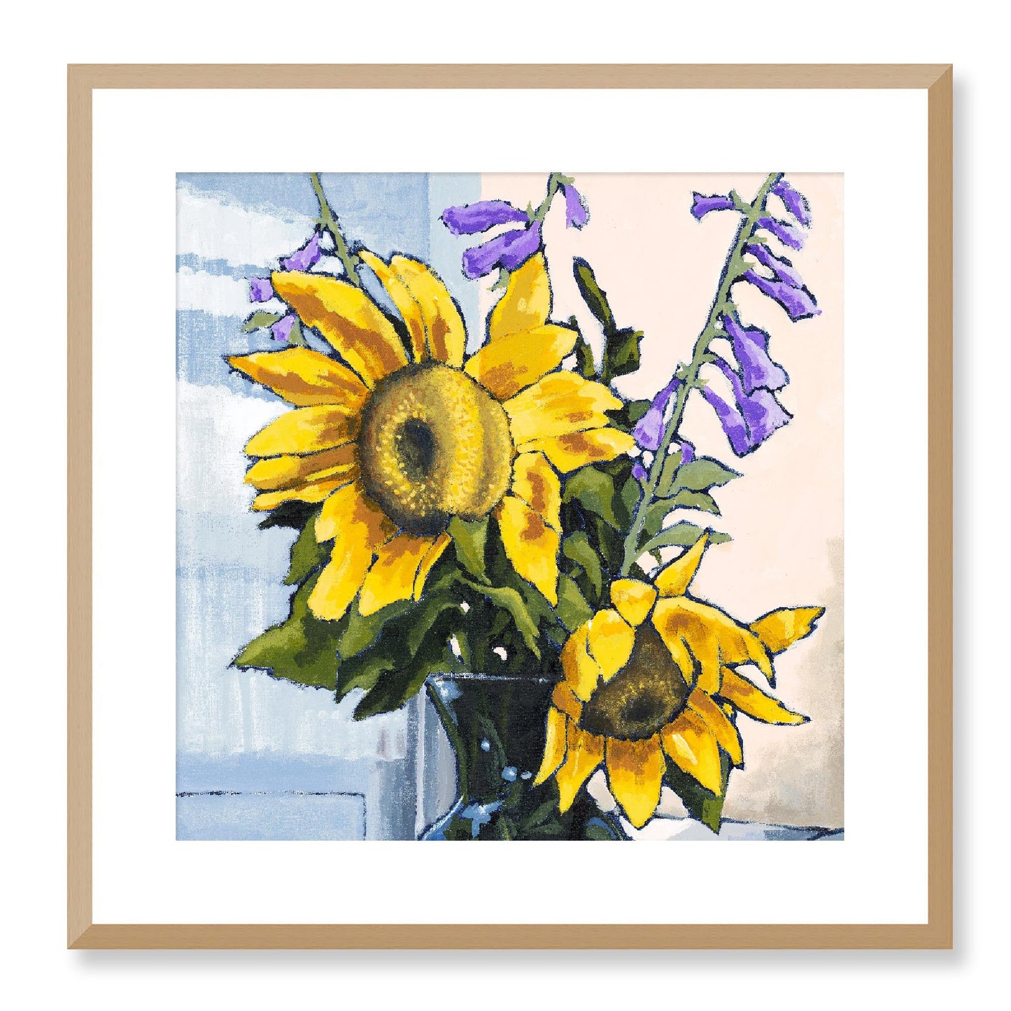 Framed Fine Art Print, White Mat - 12x12 16x16 20x20 24x24 28x28 32x32 36x36 40x40 inches | Sunflowers in Acrylic, FPS-1040-001, Prints, Fine art, Natural Frame, 51 x 51 cm ,20 x 20 inches