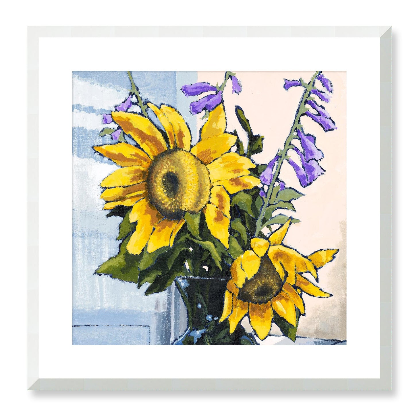 Framed Fine Art Print, White Mat - 12x12 16x16 20x20 24x24 28x28 32x32 36x36 40x40 inches | Sunflowers in Acrylic, FPS-1040-001, Prints, Fine art, White Frame, 51 x 51 cm ,20 x 20 inches