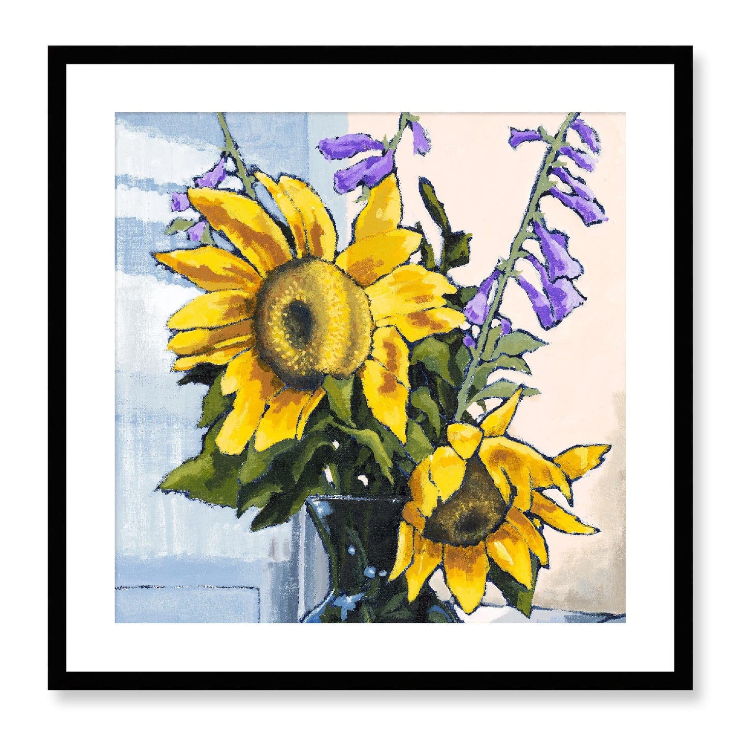 Framed Fine Art Print, White Mat - 12x12 16x16 20x20 24x24 28x28 32x32 36x36 40x40 inches | Sunflowers in Acrylic, FPS-1040-001, Prints, Fine art, Black Frame, 61 x 61 cm ,24 x 24 inches