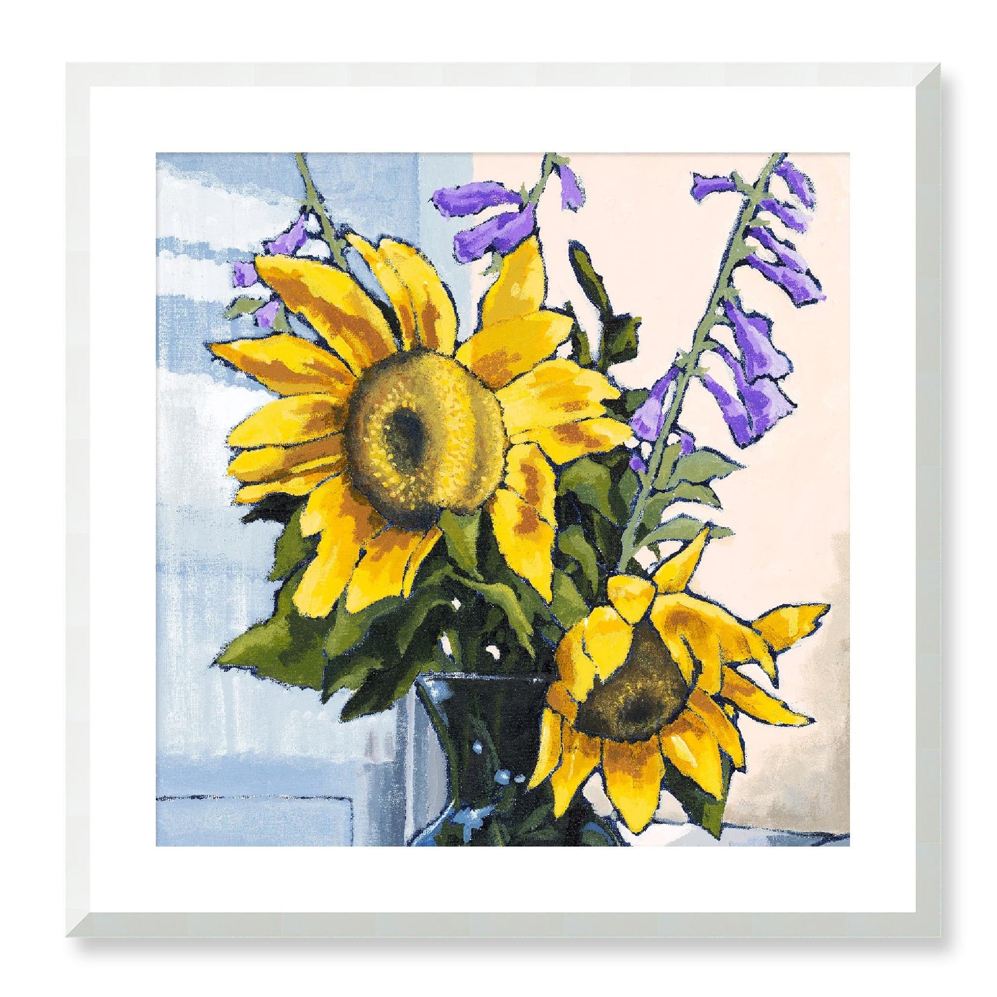 Framed Fine Art Print, White Mat - 12x12 16x16 20x20 24x24 28x28 32x32 36x36 40x40 inches | Sunflowers in Acrylic, FPS-1040-001, Prints, Fine art, White Frame, 61 x 61 cm ,24 x 24 inches