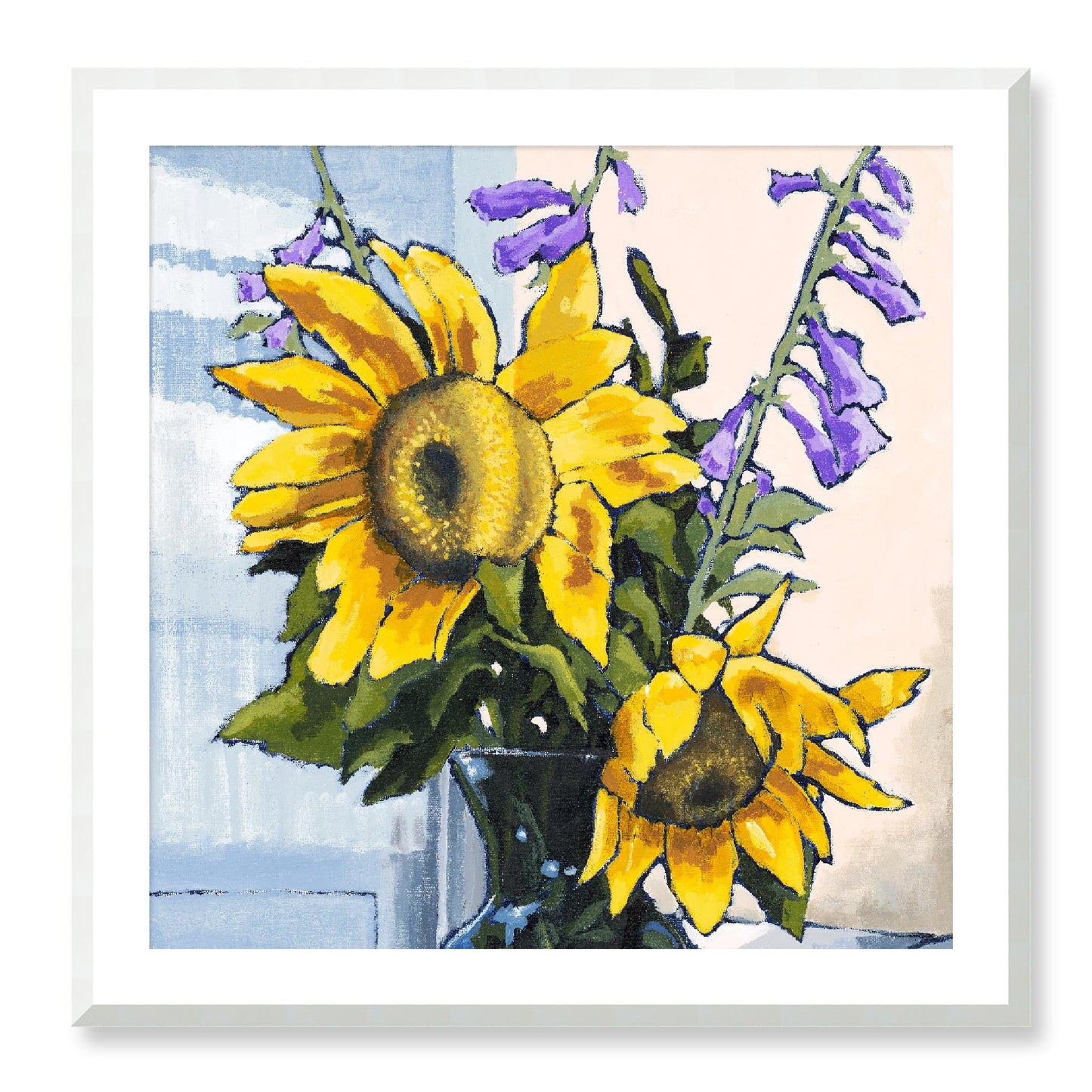 Framed Fine Art Print, White Mat - 12x12 16x16 20x20 24x24 28x28 32x32 36x36 40x40 inches | Sunflowers in Acrylic, FPS-1040-001, Prints, Fine art, White Frame, 81 x 81 cm ,32 x 32 inches