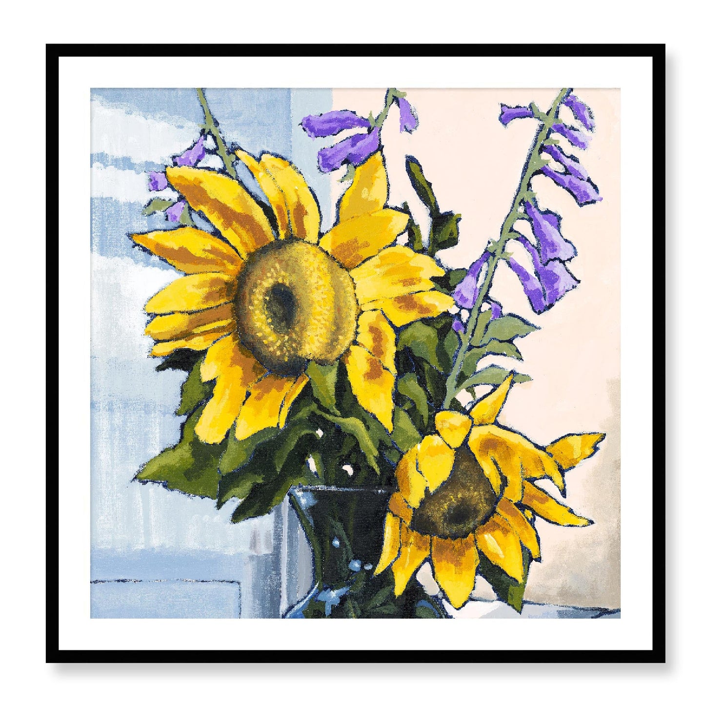 Framed Fine Art Print, White Mat - 12x12 16x16 20x20 24x24 28x28 32x32 36x36 40x40 inches | Sunflowers in Acrylic, FPS-1040-001, Prints, Fine art, Black Frame, 91 x 91 cm ,36 x 36 inches