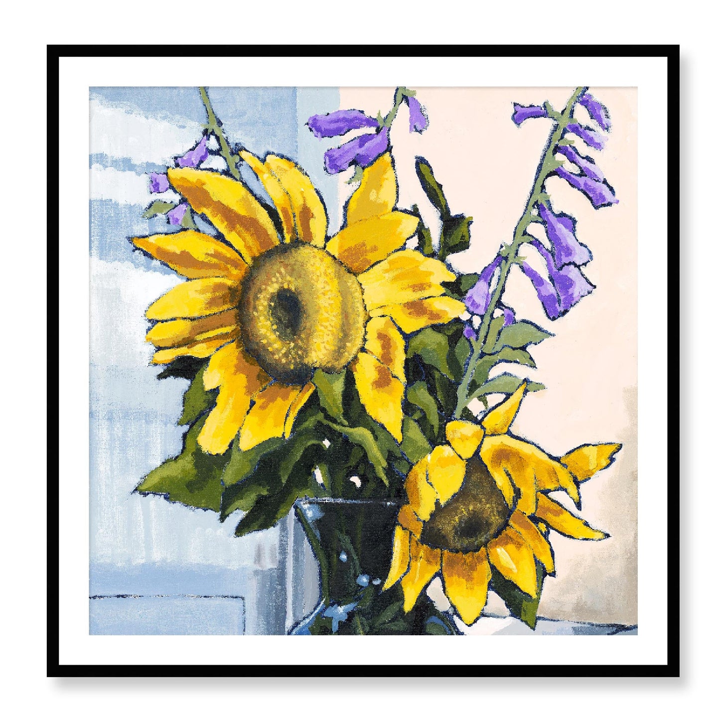 Framed Fine Art Print, White Mat - 12x12 16x16 20x20 24x24 28x28 32x32 36x36 40x40 inches | Sunflowers in Acrylic, FPS-1040-001, Prints, Fine art, Black Frame, 102 x 102 cm ,40 x 40 inches