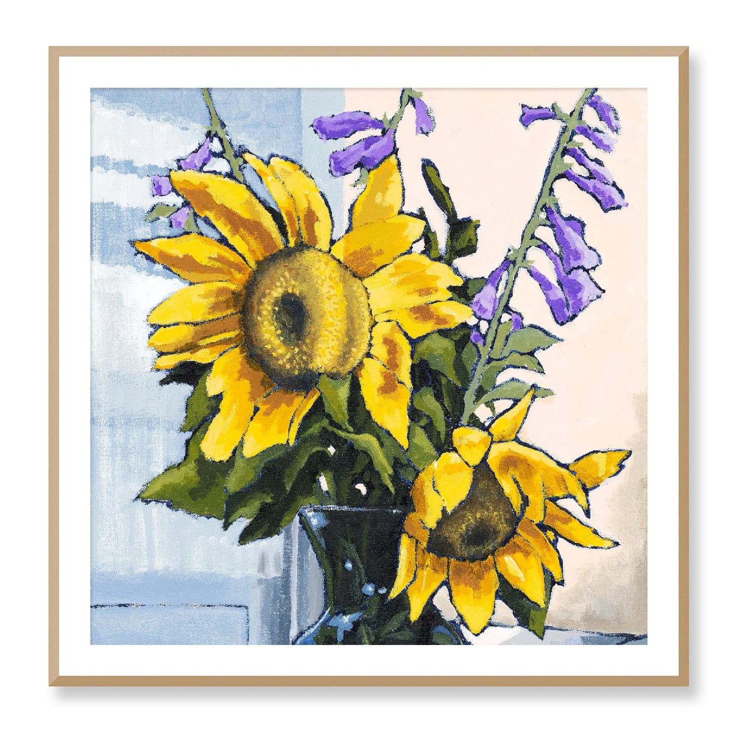 Framed Fine Art Print, White Mat - 12x12 16x16 20x20 24x24 28x28 32x32 36x36 40x40 inches | Sunflowers in Acrylic, FPS-1040-001, Prints, Fine art, White Frame, 102 x 102 cm ,40 x 40 inches