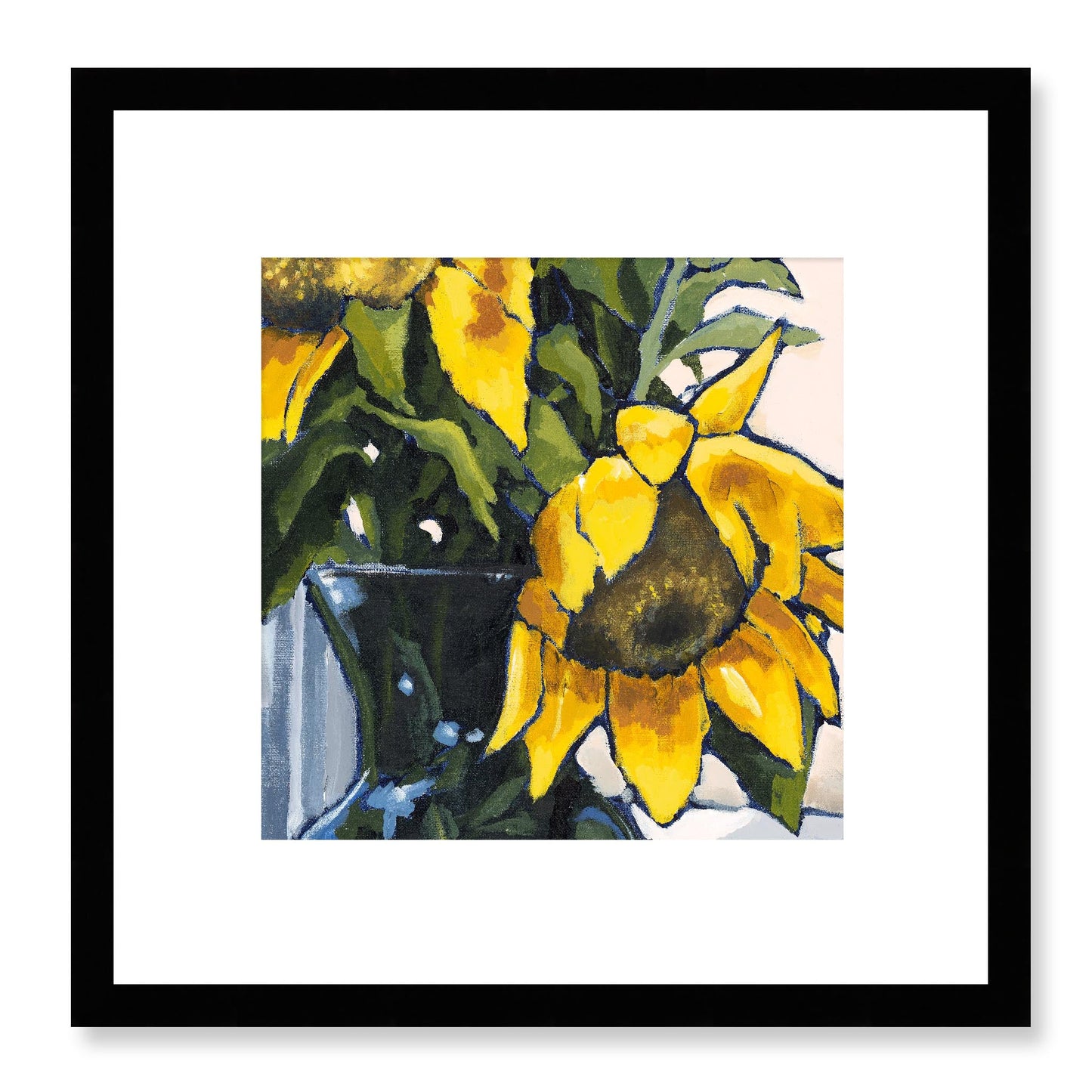 Framed Fine Art Print, White Mat - 12x12 16x16 20x20 24x24 28x28 32x32 36x36 40x40 inches | Sunflowers in Acrylic, FPS-1040-002, Prints, Fine art, Black Frame, 30 x 30 cm ,12 x 12 inches