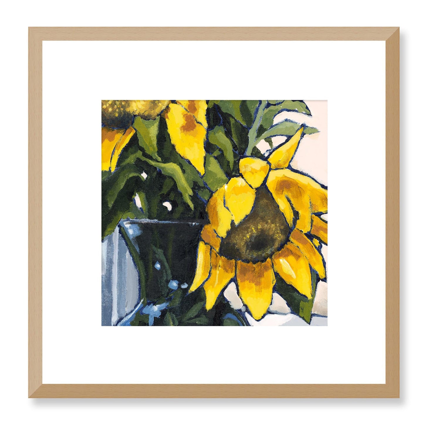 Framed Fine Art Print, White Mat - 12x12 16x16 20x20 24x24 28x28 32x32 36x36 40x40 inches | Sunflowers in Acrylic, FPS-1040-002, Prints, Fine art, Natural Frame, 30 x 30 cm ,12 x 12 inches