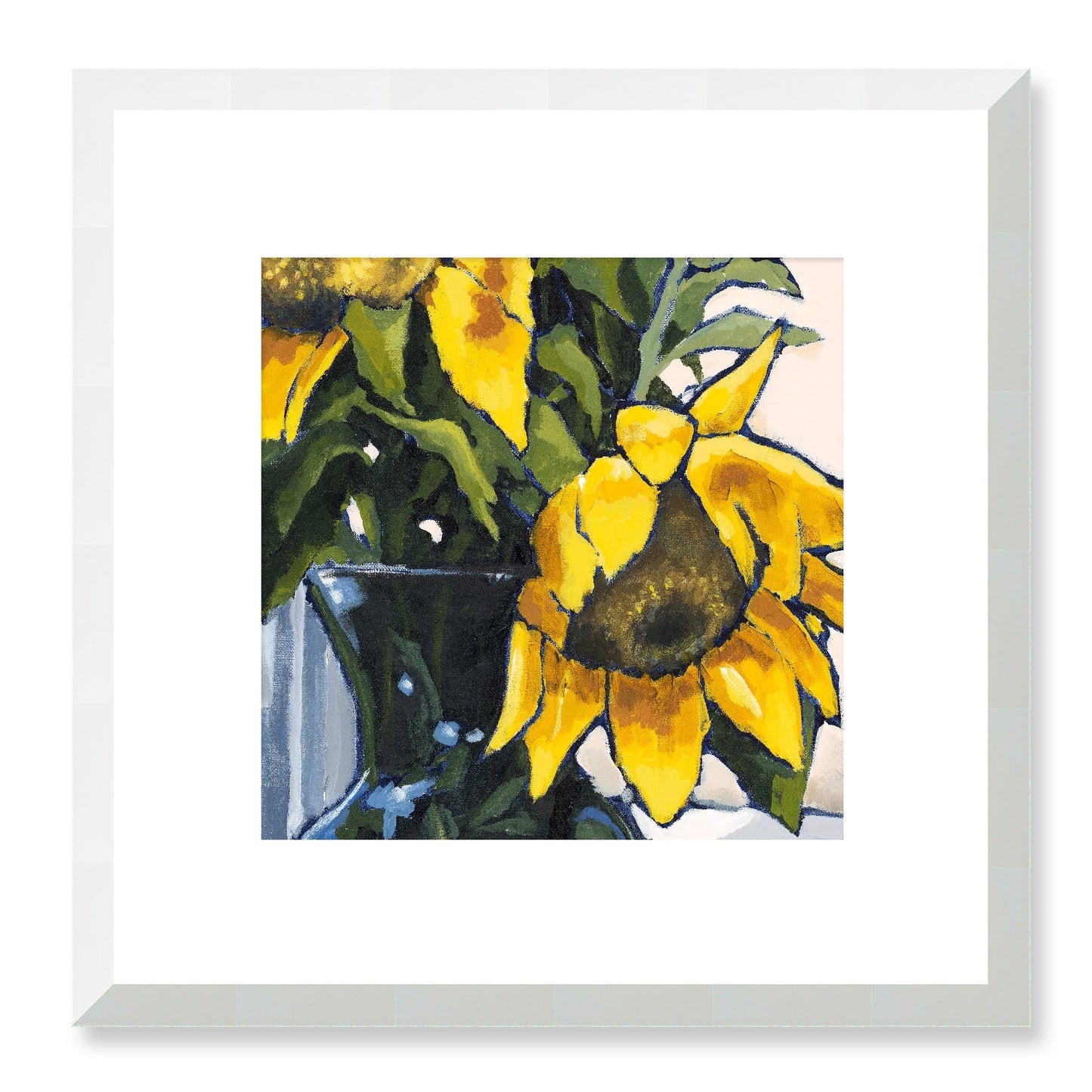 Framed Fine Art Print, White Mat - 12x12 16x16 20x20 24x24 28x28 32x32 36x36 40x40 inches | Sunflowers in Acrylic, FPS-1040-002, Prints, Fine art, White Frame, 30 x 30 cm ,12 x 12 inches